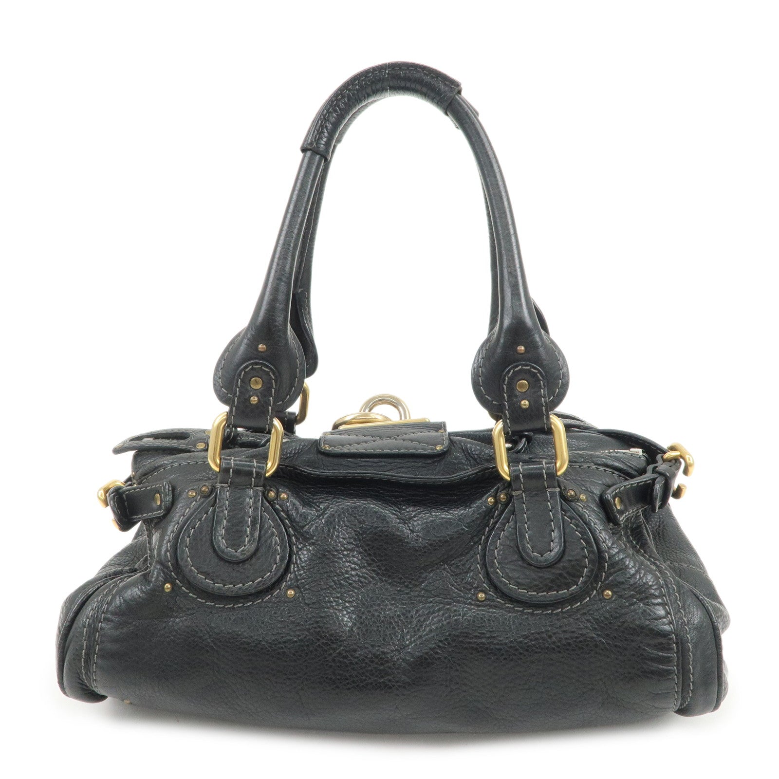 Chloe Paddington Logo Leather Hand Bag Shoulder Bag Black