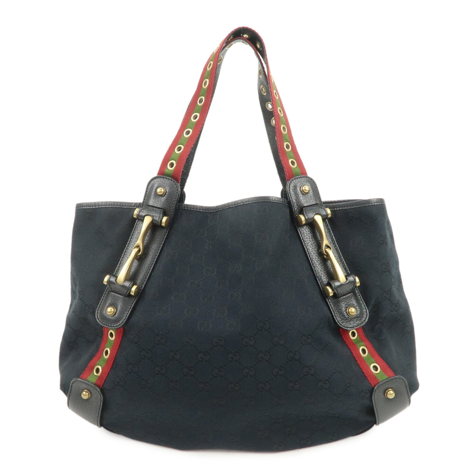 GUCCI Horsebit GG Canvas Leather Tote Bag Hand Bag Black 144186