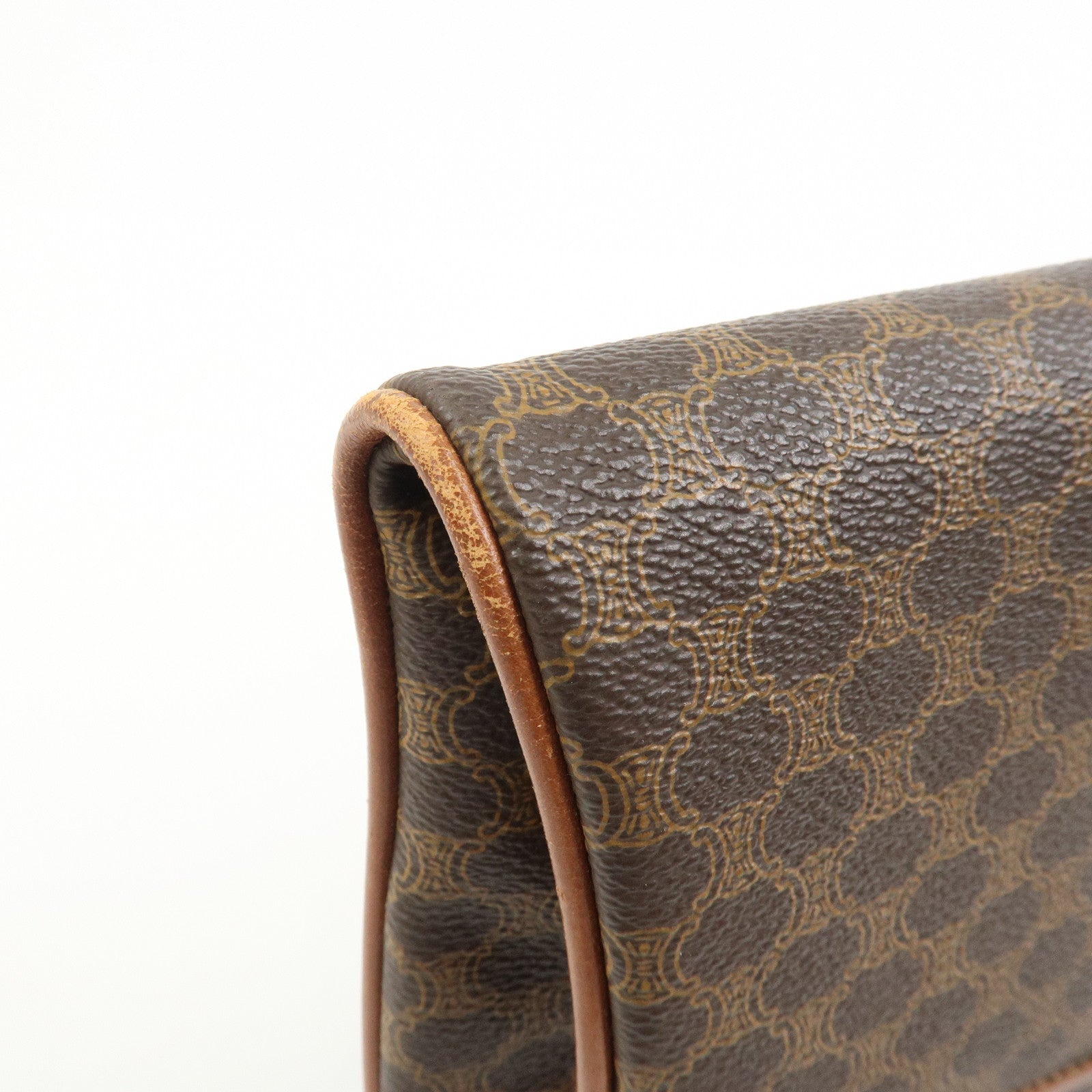 CELINE Macadam PVC Leather Clutch Bag Pouch Brown