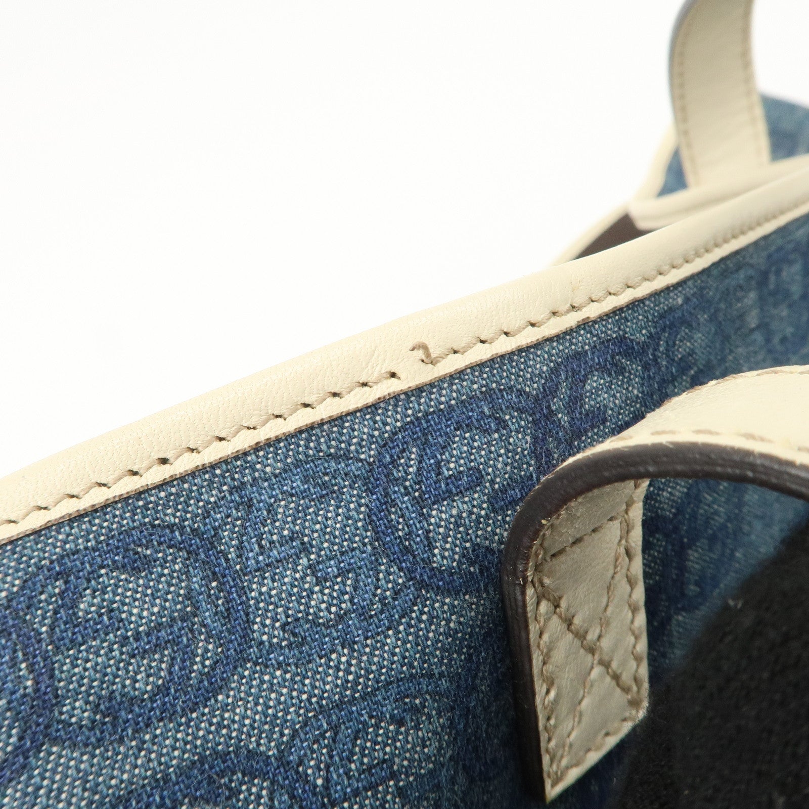 GUCCI Interlocking G Denim Leather Tote Bag Shoulder Bag Blue 257245 Used
