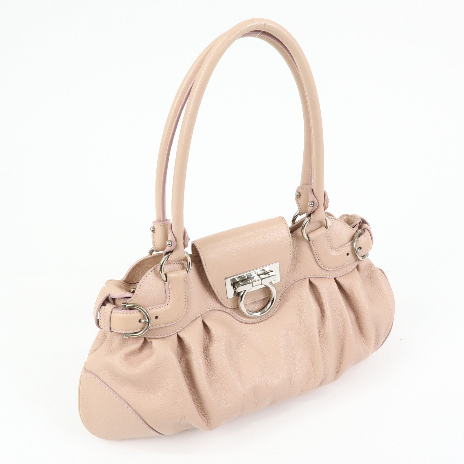Ferragamo Gancini Leather Shoulder Bag Hand Bag Pink