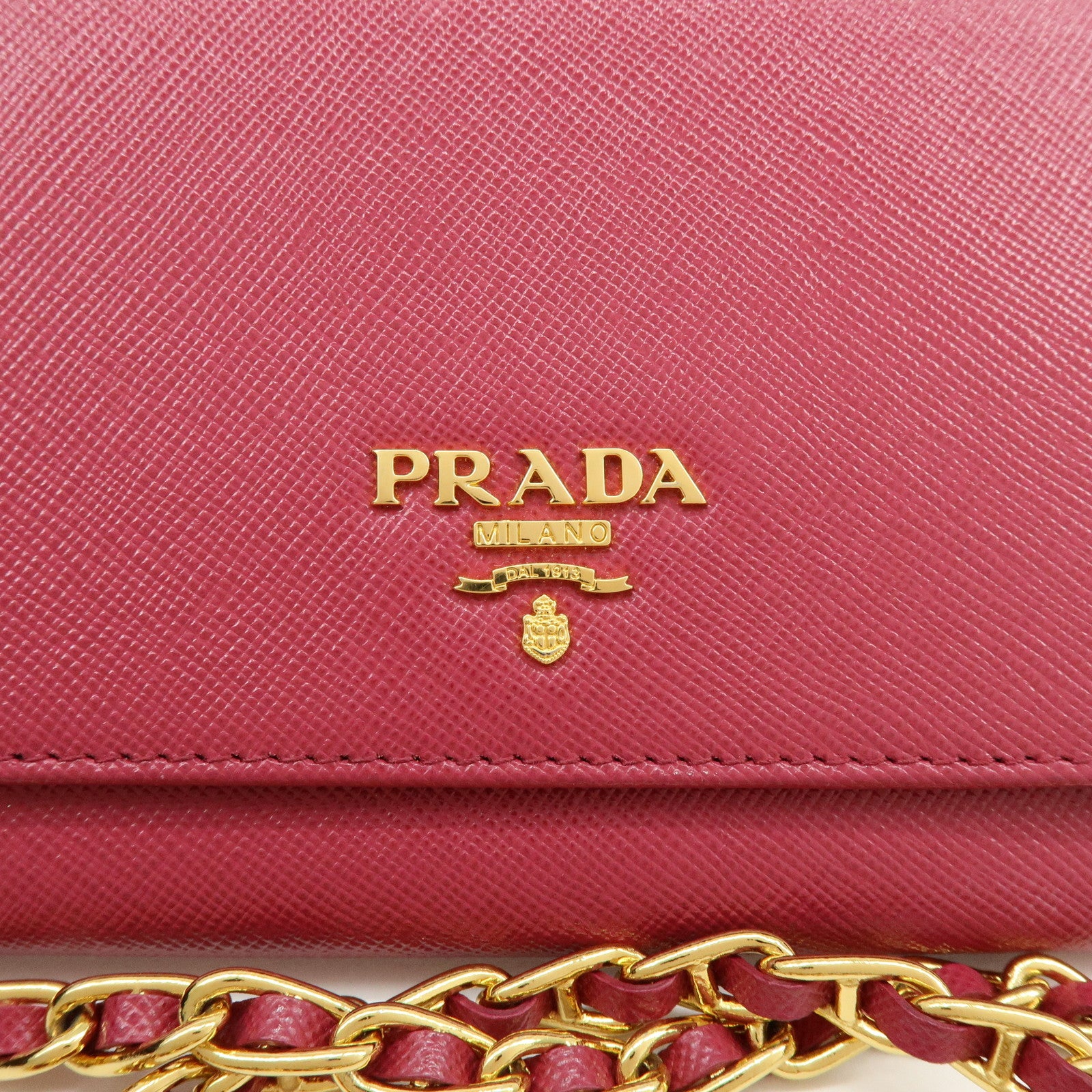 PRADA Saffiano Leather Chain Wallet WOC Pink 1M1290