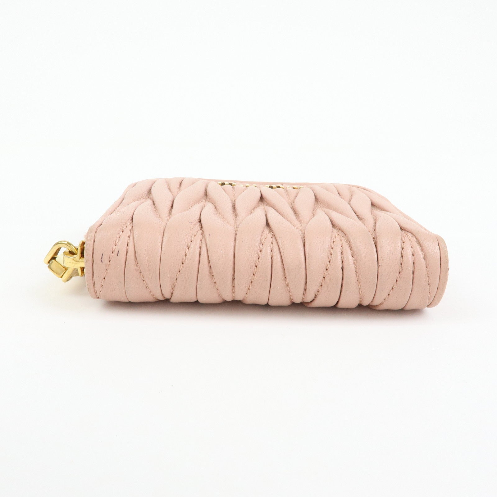 MIU MIU Matelasse Nappa Leather Compact Zippy Wallet Pink