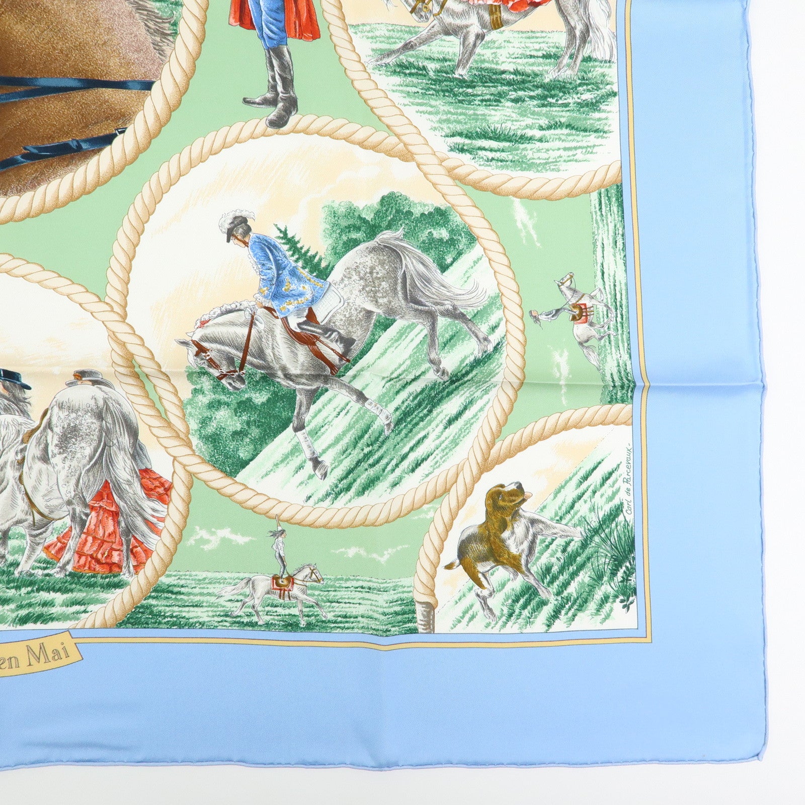 HERMES Carre 90 Silk 100% Scarf Auteuil en Mai Horse Print