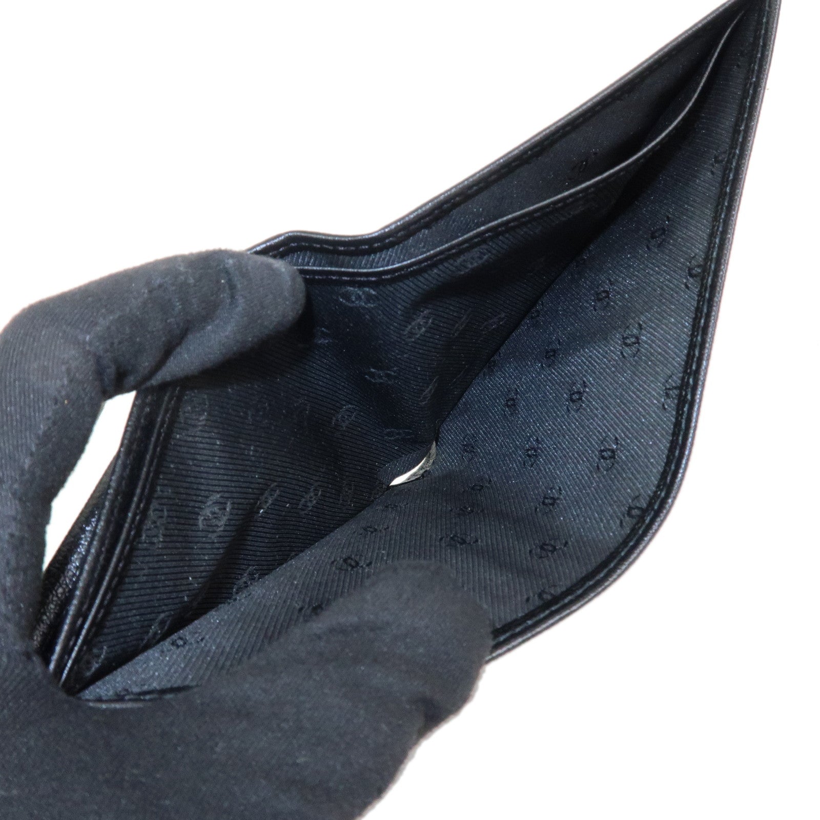 CHANEL COCO Button Leather Bi-Fold Compact Wallet Black A20901