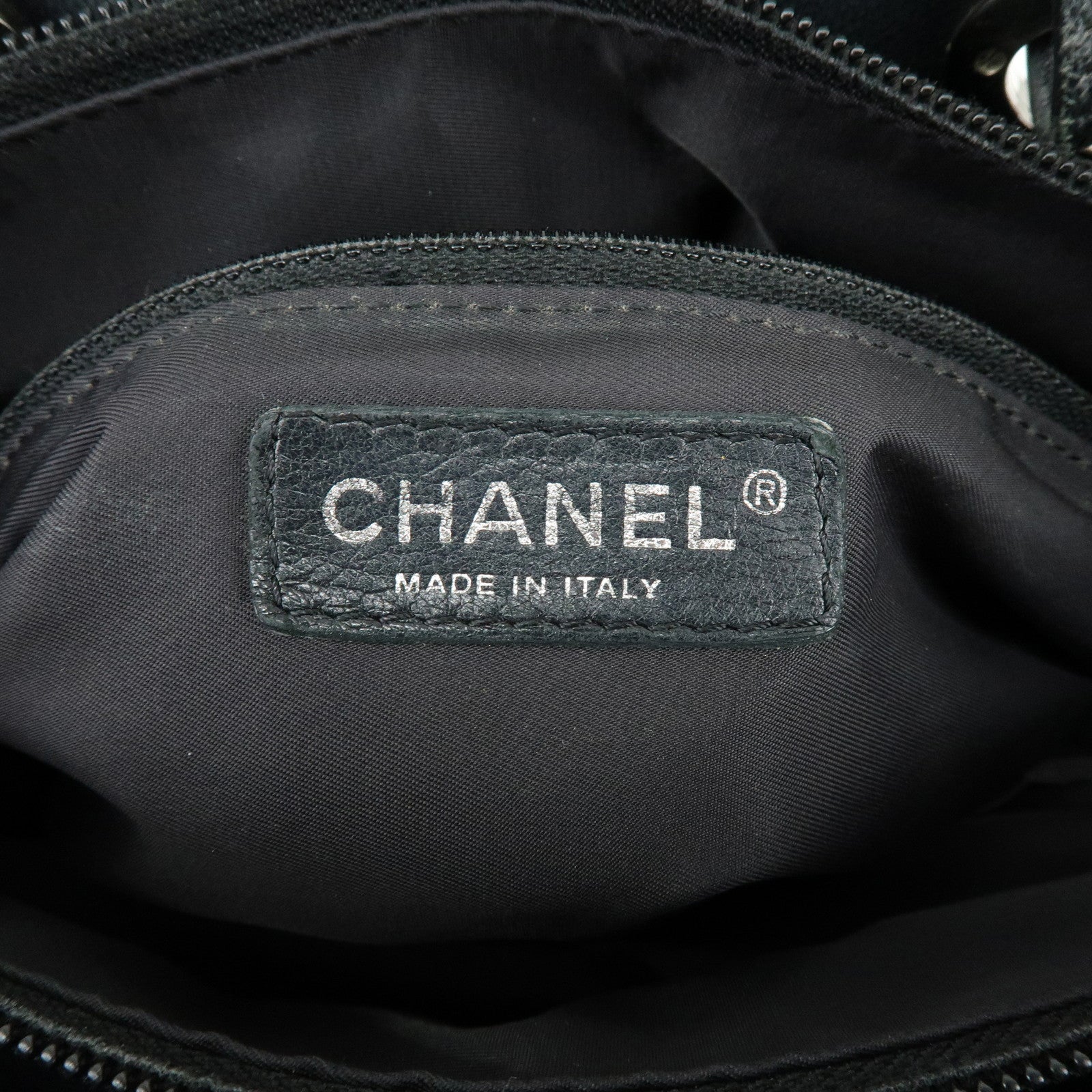 CHANEL Paris Biarritz PM PVC Canvas Leather Tote Bag Black A34208