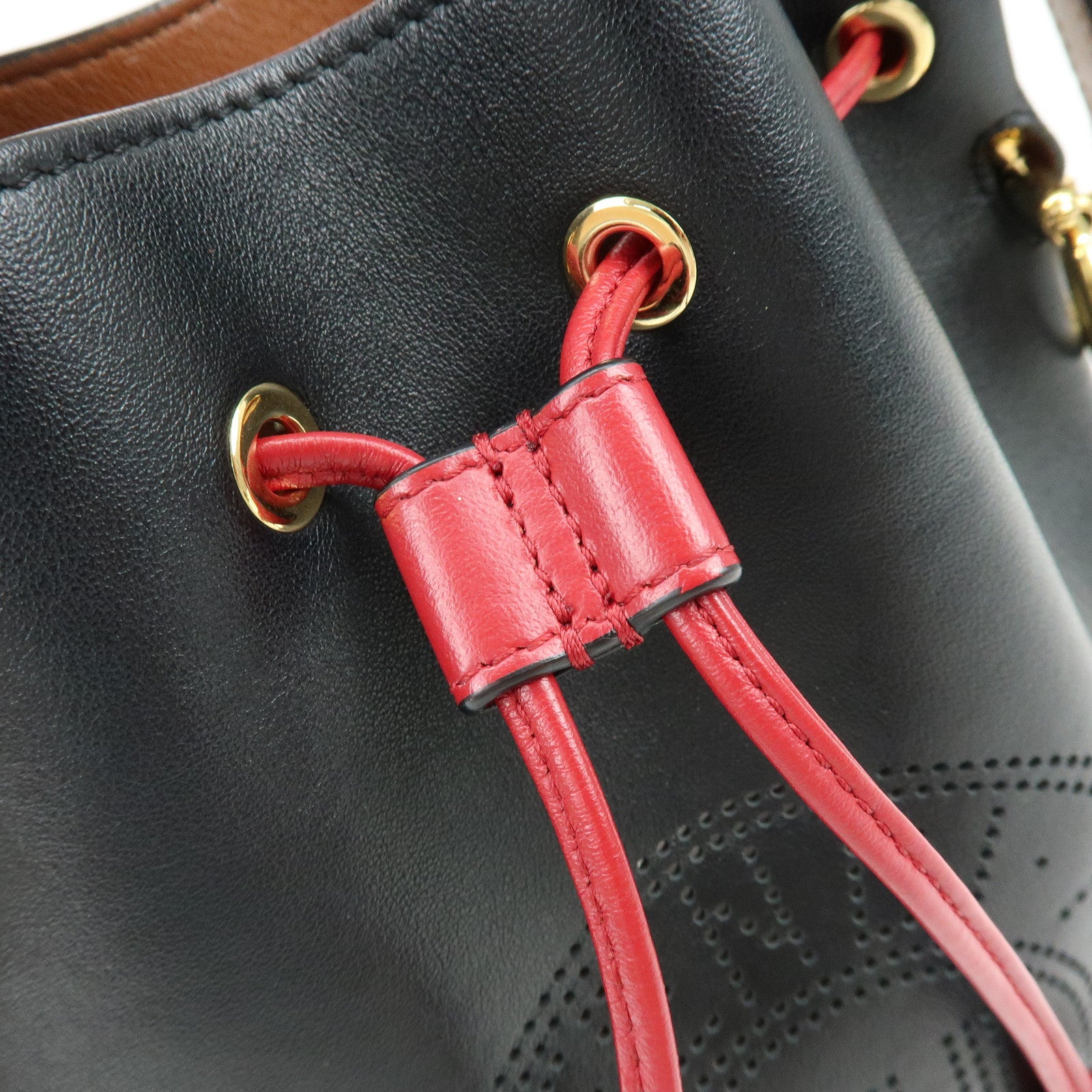 FENDI Mon Tresor Leather 2Way Bag Hand Bag Shoulder Bag Black Red