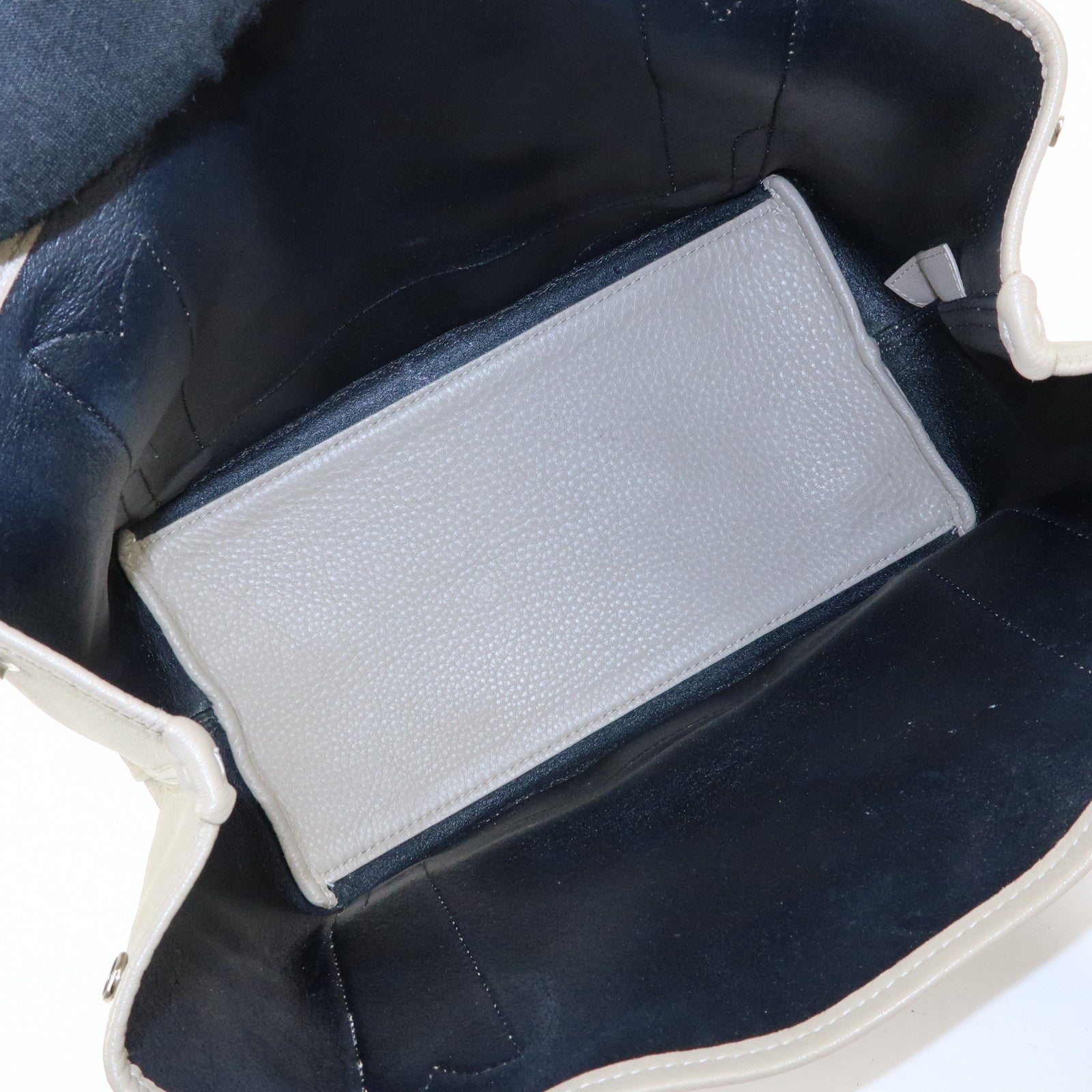 BALENCIAGA Navy Cabas Leather Small Tote Bag Beige 339933