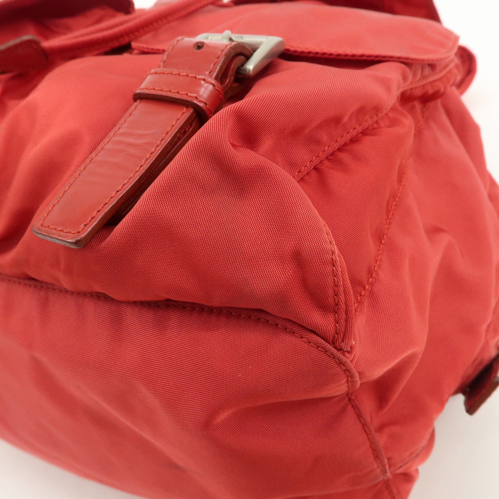 PRADA Triangle Logo Nylon Leather Backpack Rucksack Red