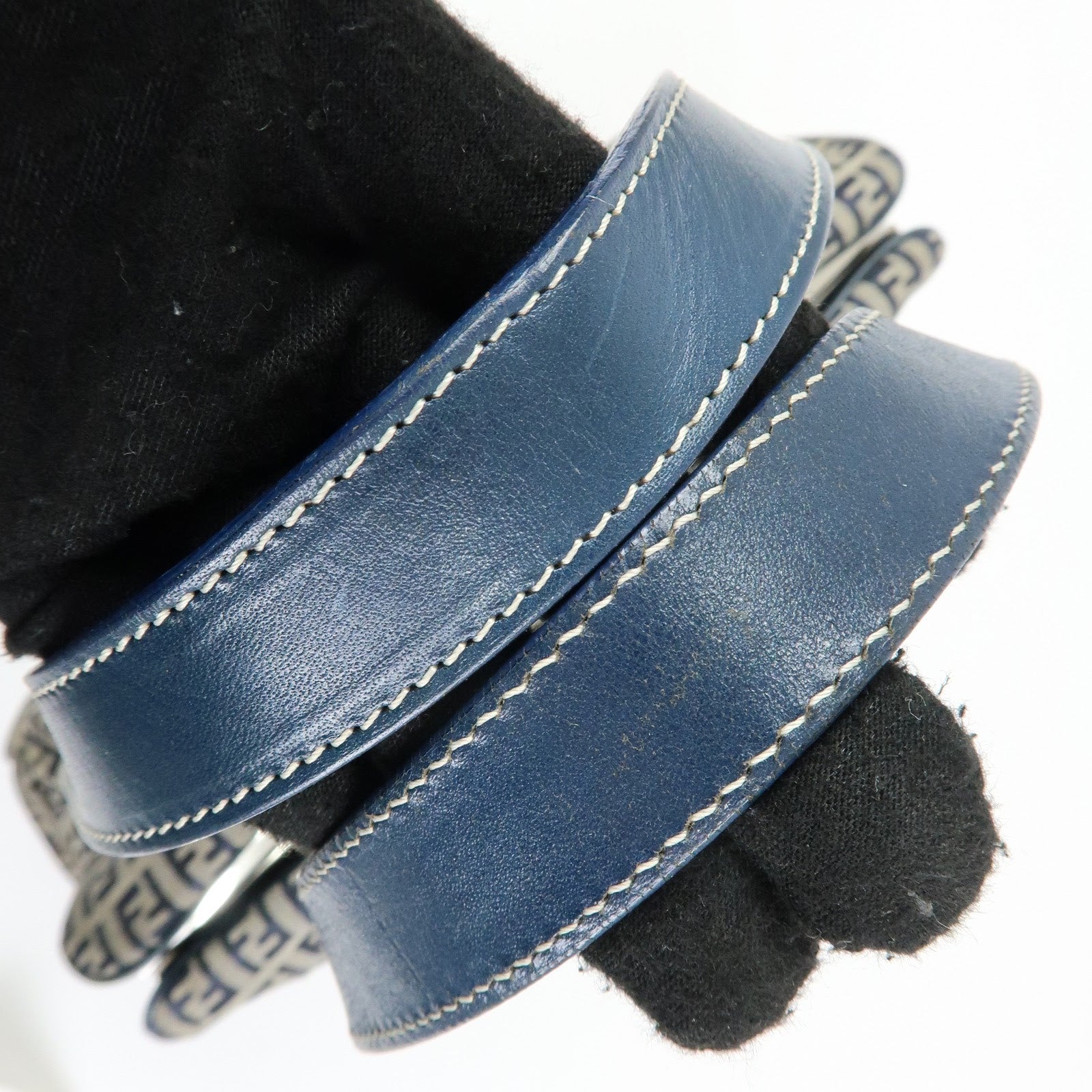 FENDI Zucchino Canvas Leather Tote Bag Shoulder Bag Boston Bag Navy