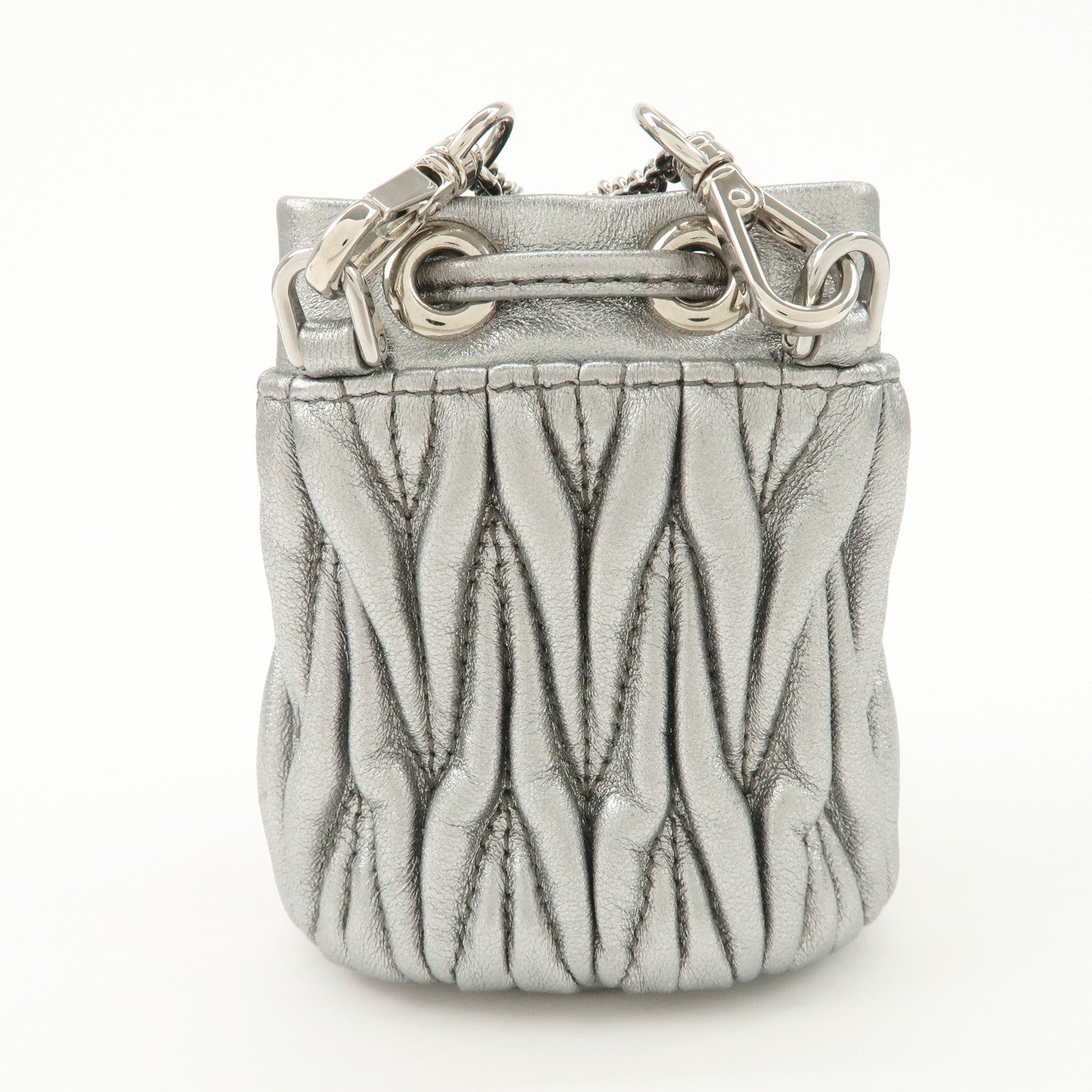 MIU MIU Matelasse Micro Baguette Chain Shoulder Bag Silver 5TT128