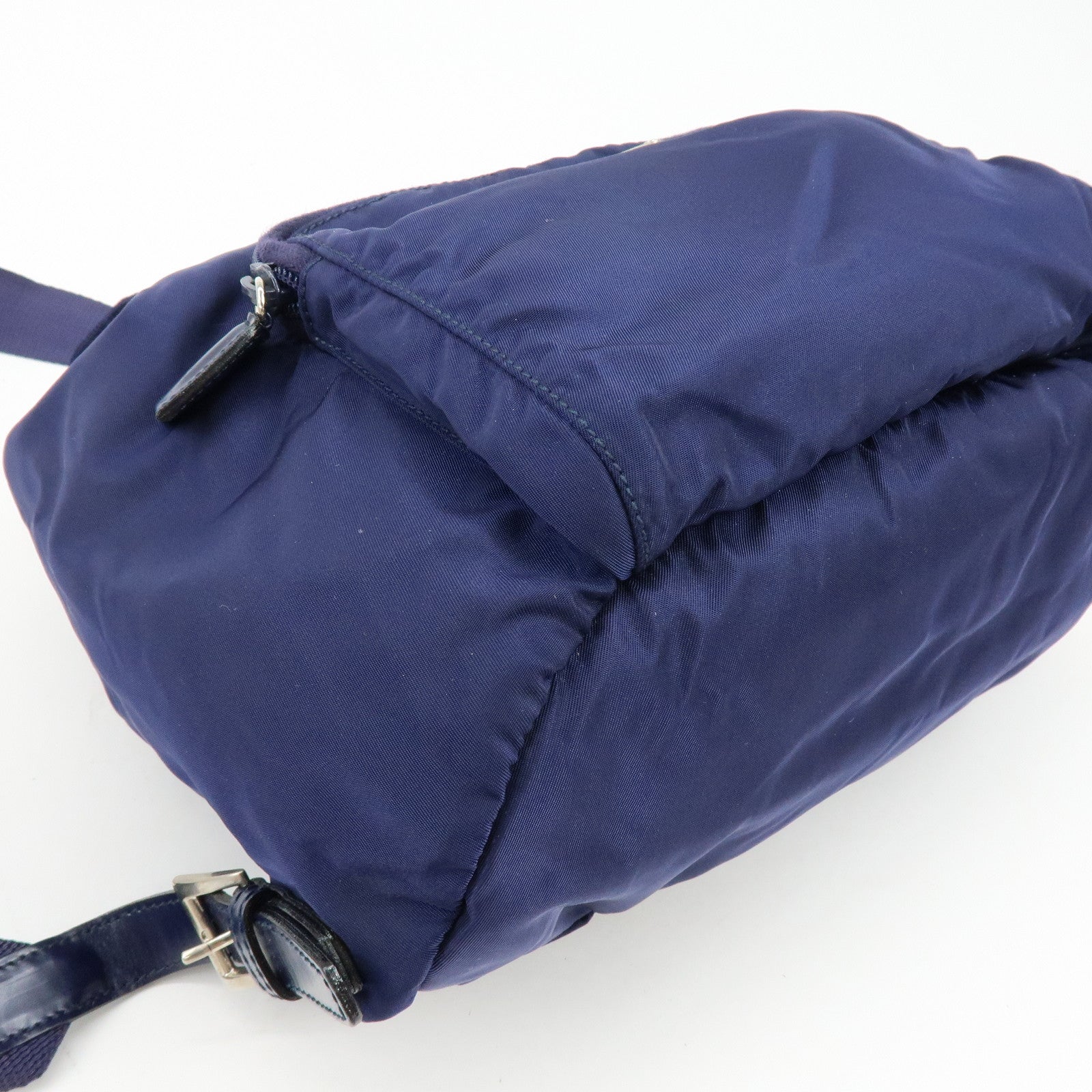 PRADA Triangle Logo Nylon Leather Backpack Rucksack Navy B4650F