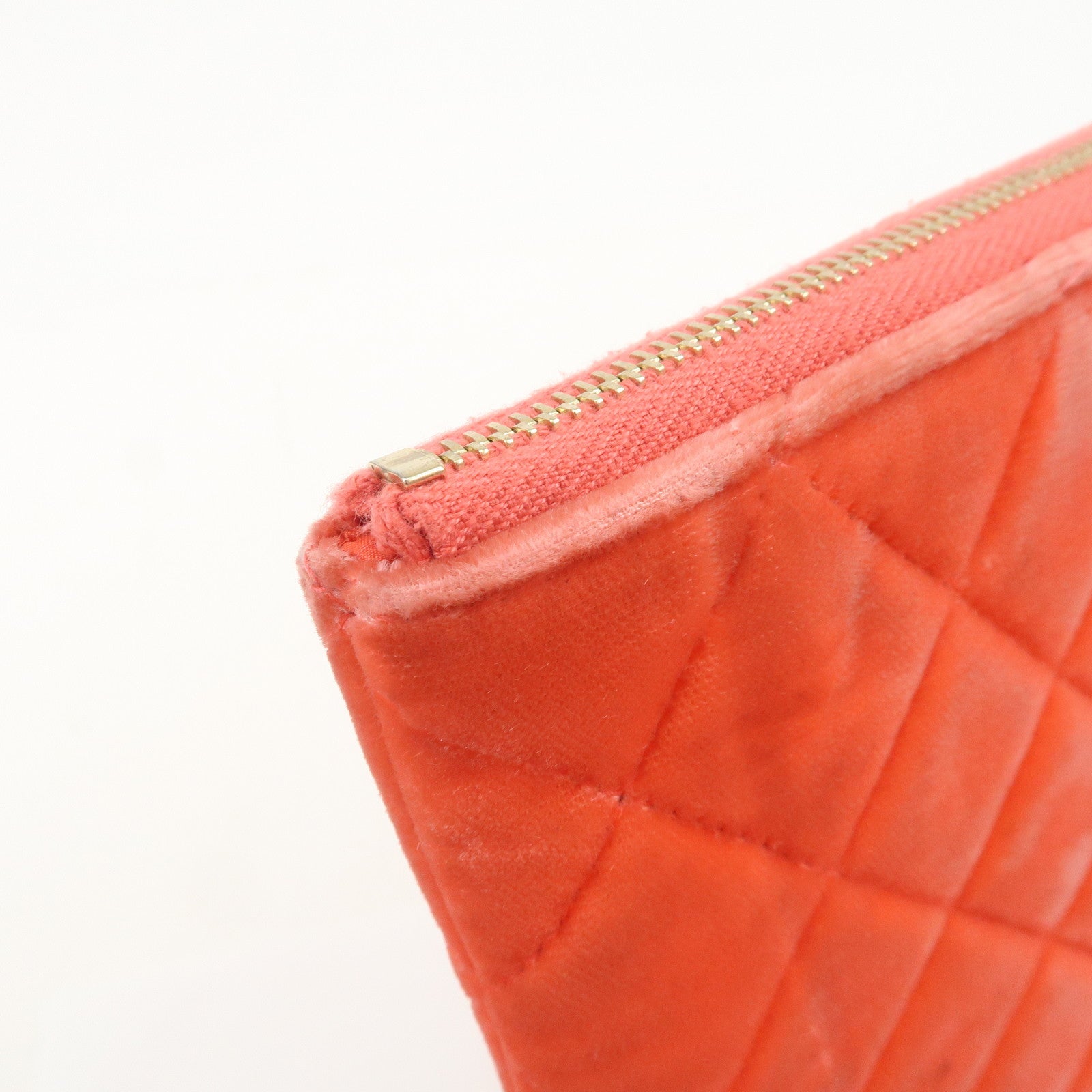 CHANEL COCO Mark Matelasse Velour Leather Clutch Bag Orange