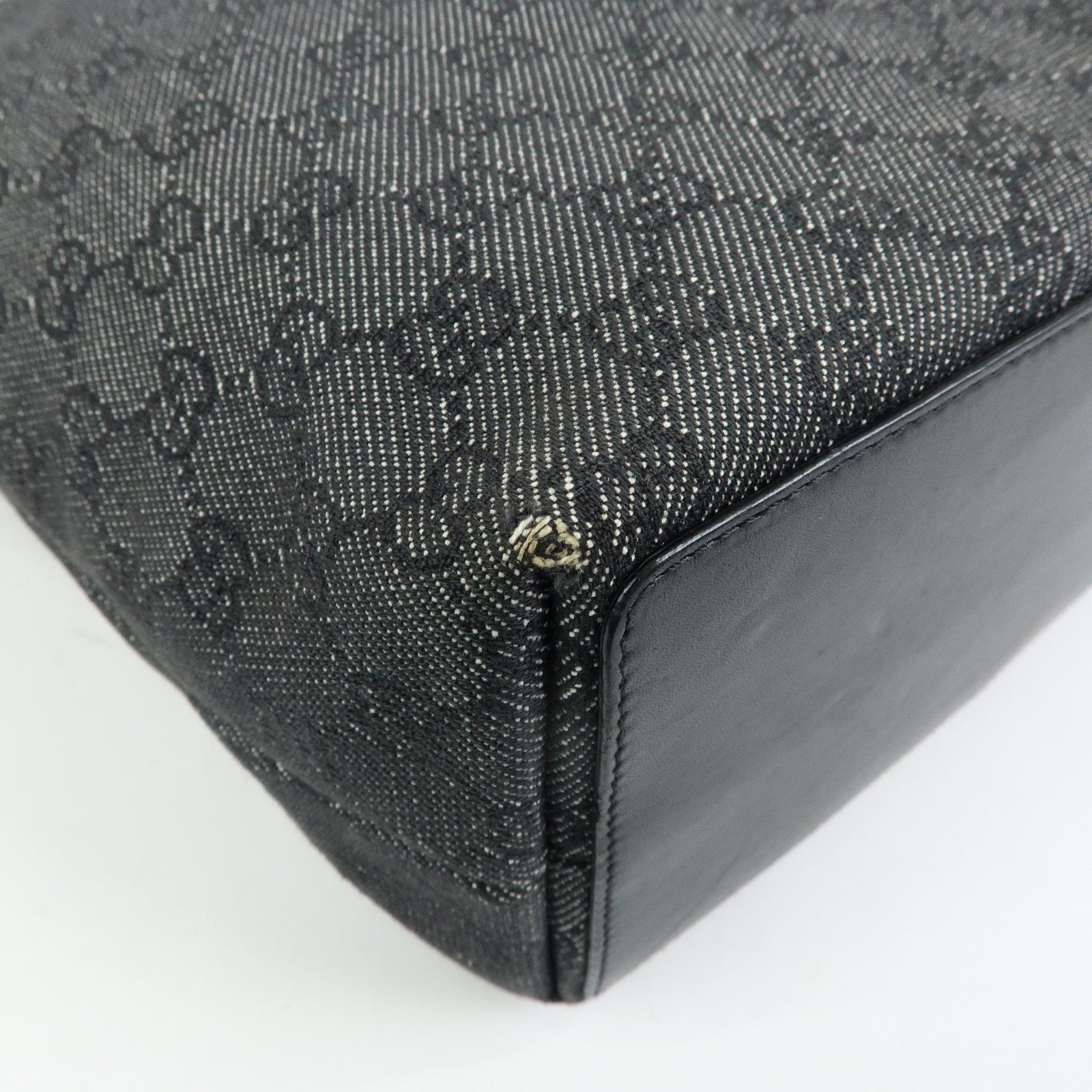 GUCCI GG Denim Leather Tote Bag Shoulder Bag Black 31243