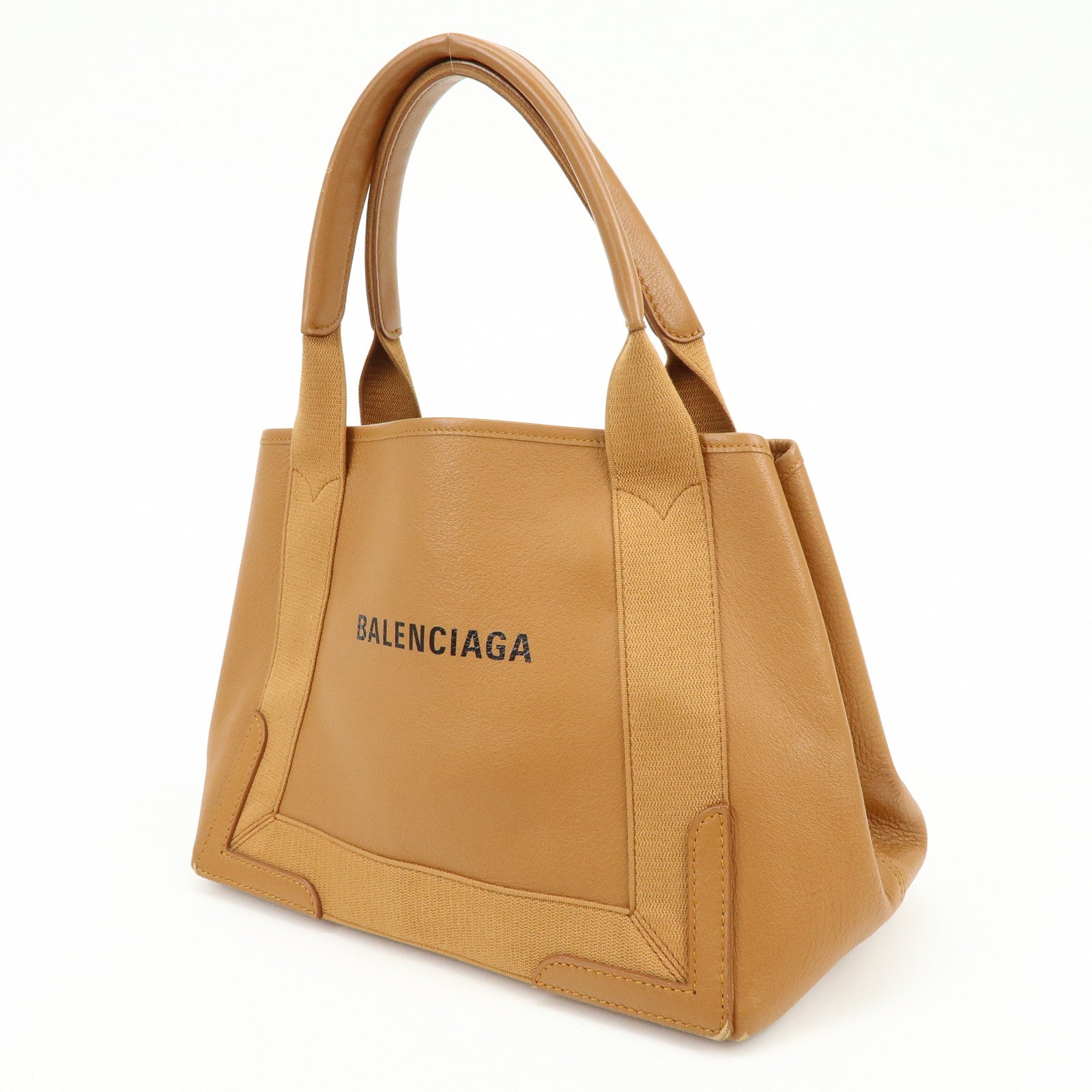 BALENCIAGA Navy Cabas Small Leather Tote Bag Hand Bag Brown 339933