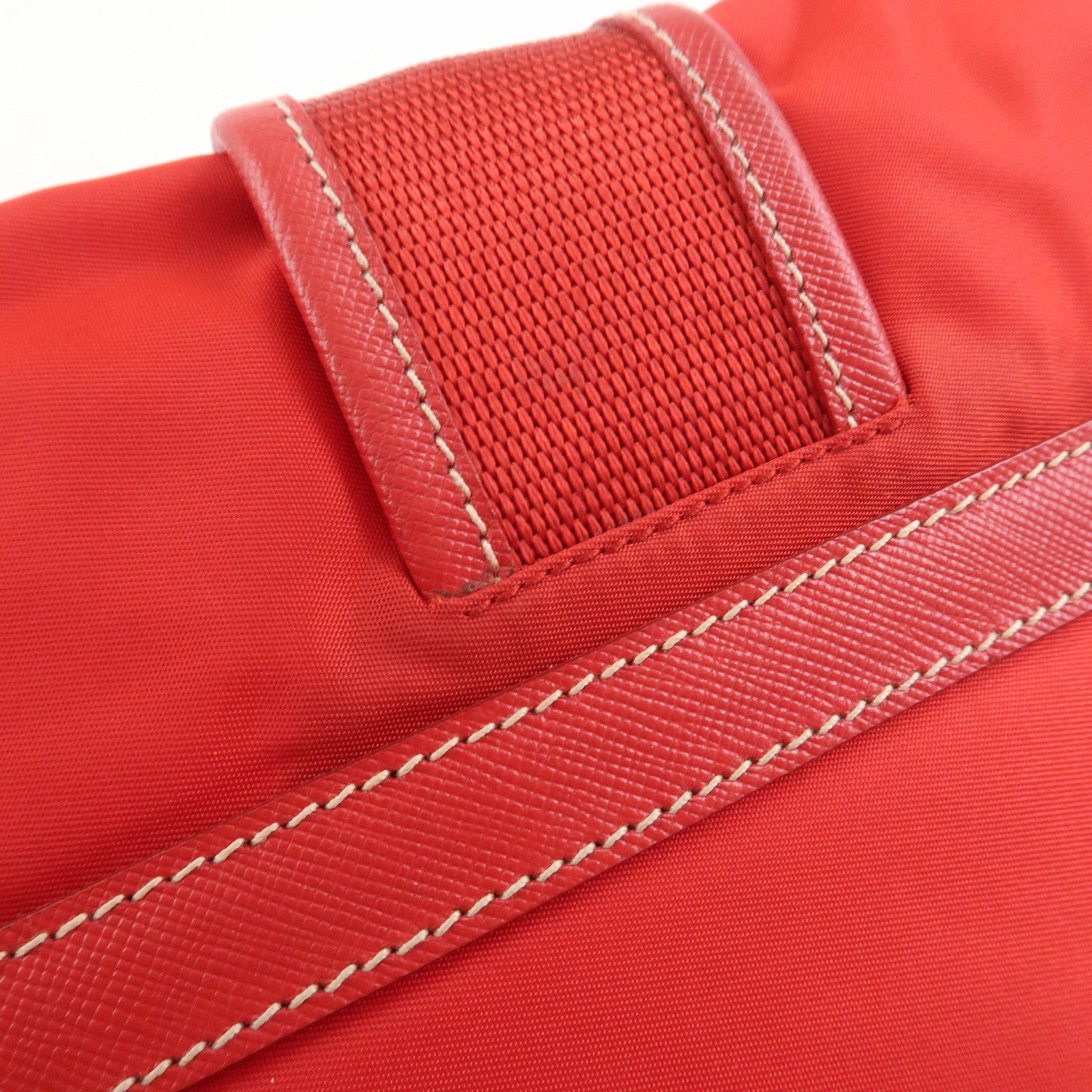 PRADA Triangle Logo Nylon Saffiano Leather Shoulder Bag Red BT0436