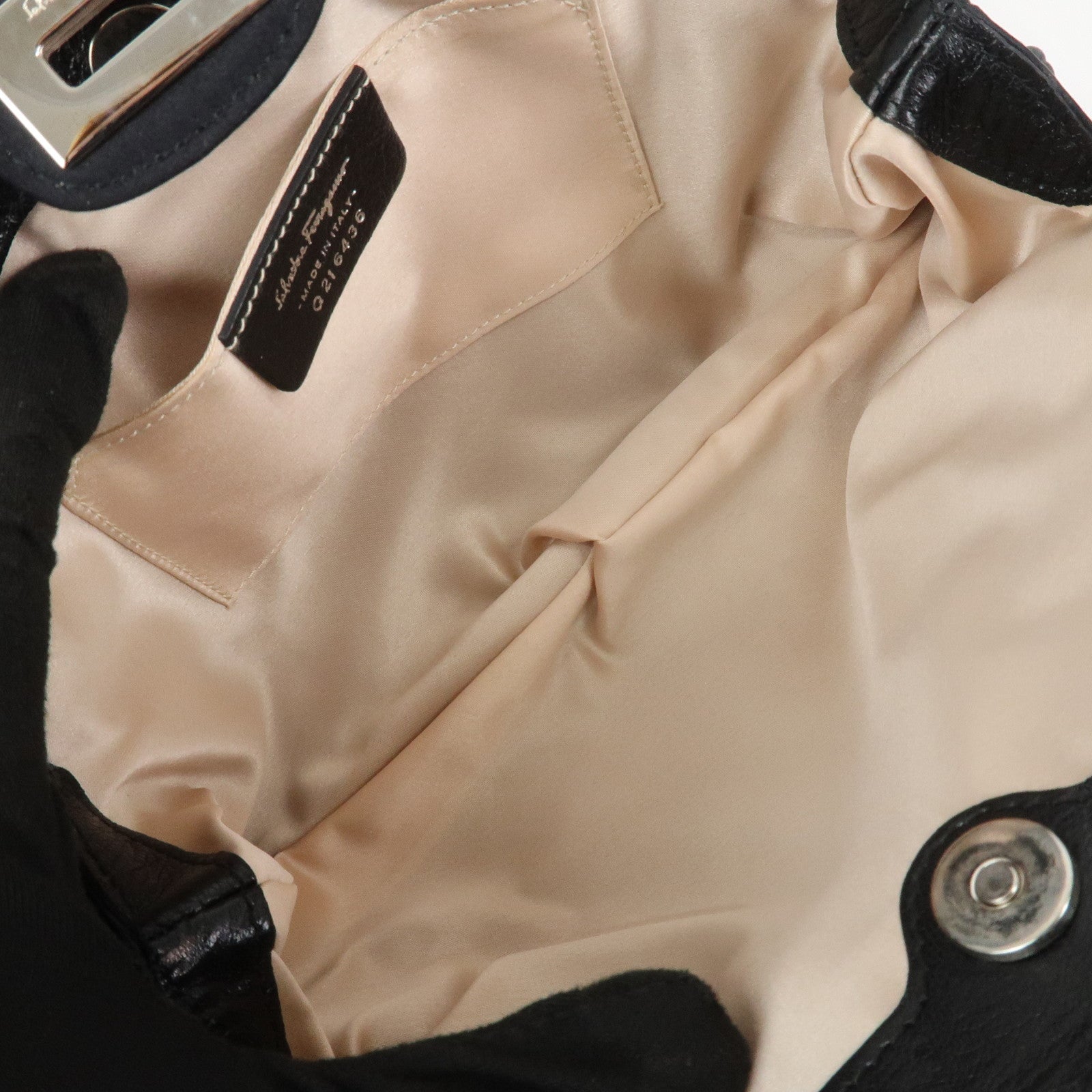 Ferragamo Gancini Satin Shoulder Bag Crossbody Bag Black Q 21 6436