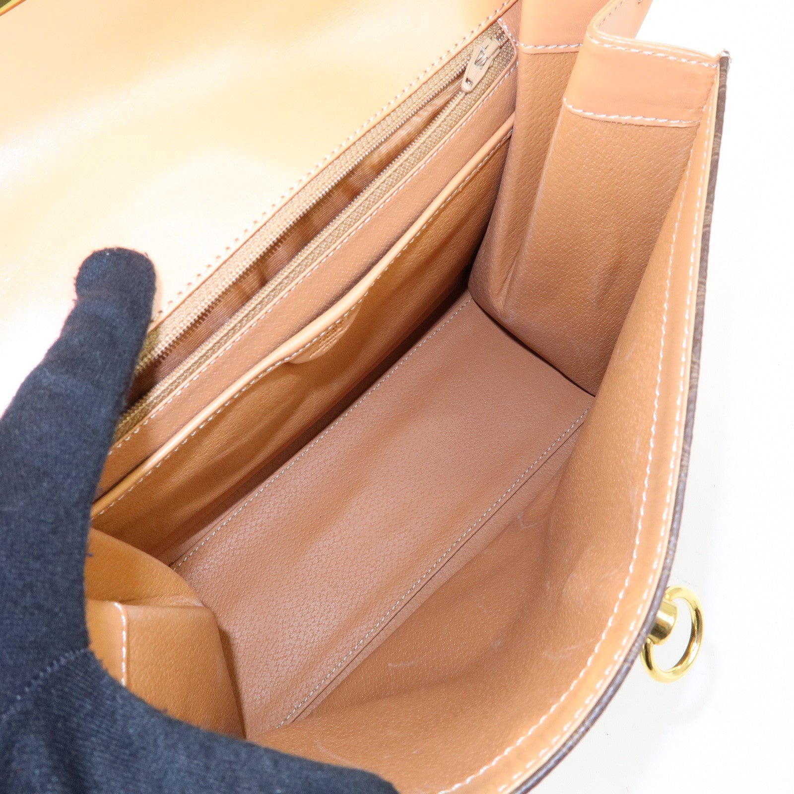 CELINE Macadam PVC Leather Hand Bag Top Handle Flap Bag Brown