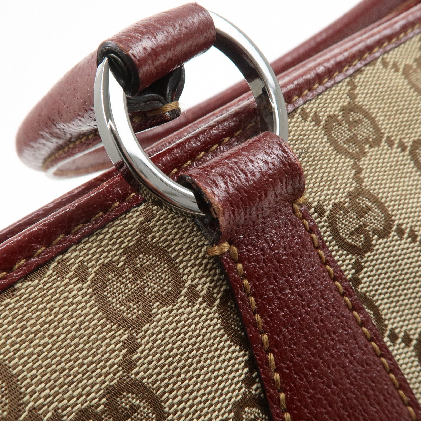 GUCCI GG Monogram Canvas Leather Tote Bag Beige Bordeaux 113011