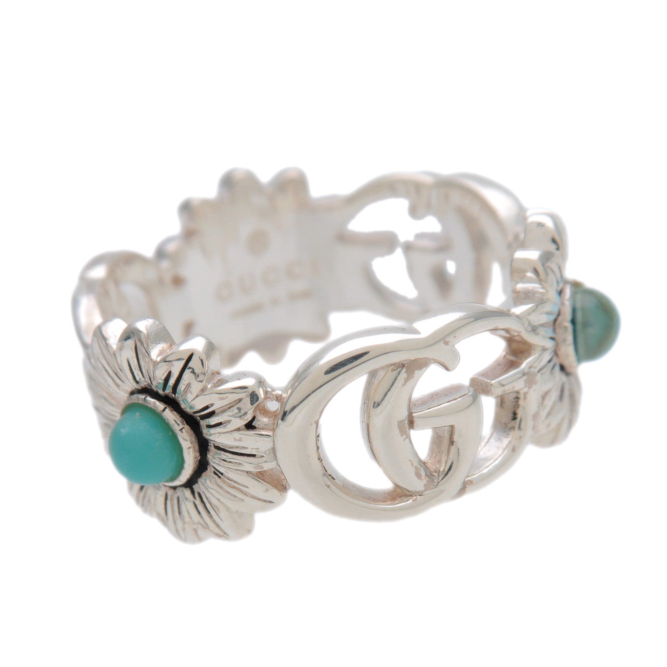 GUCCI Double G Mother of Pearl Ring SV925 Pearl Blue Topaz 527394