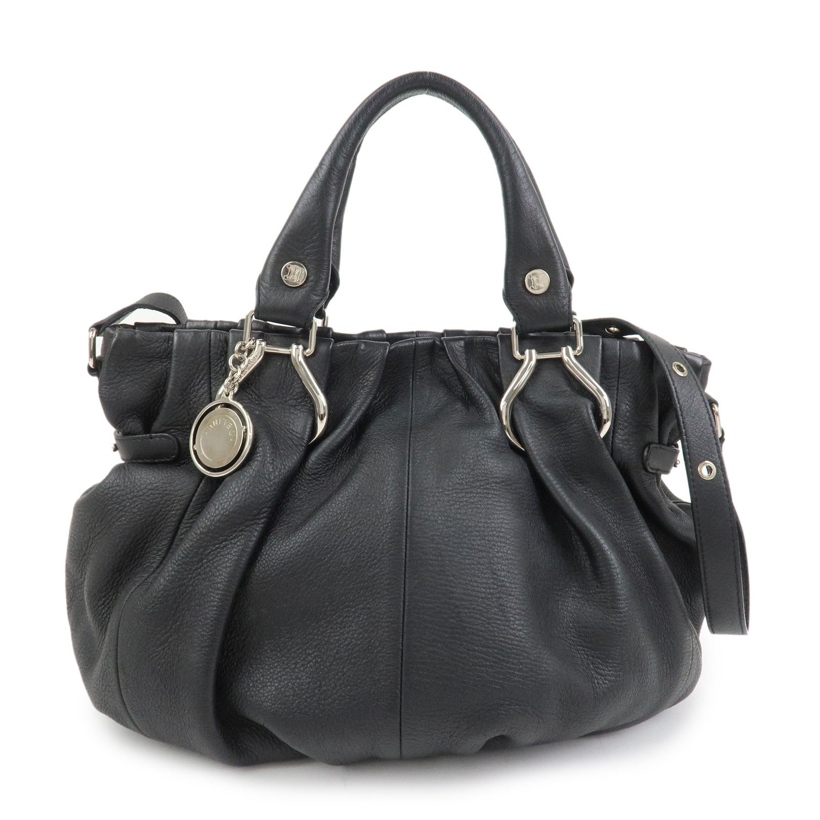 CELINE Macadam Leather Pillow Small 2Way Hand Shoulder Bag Black