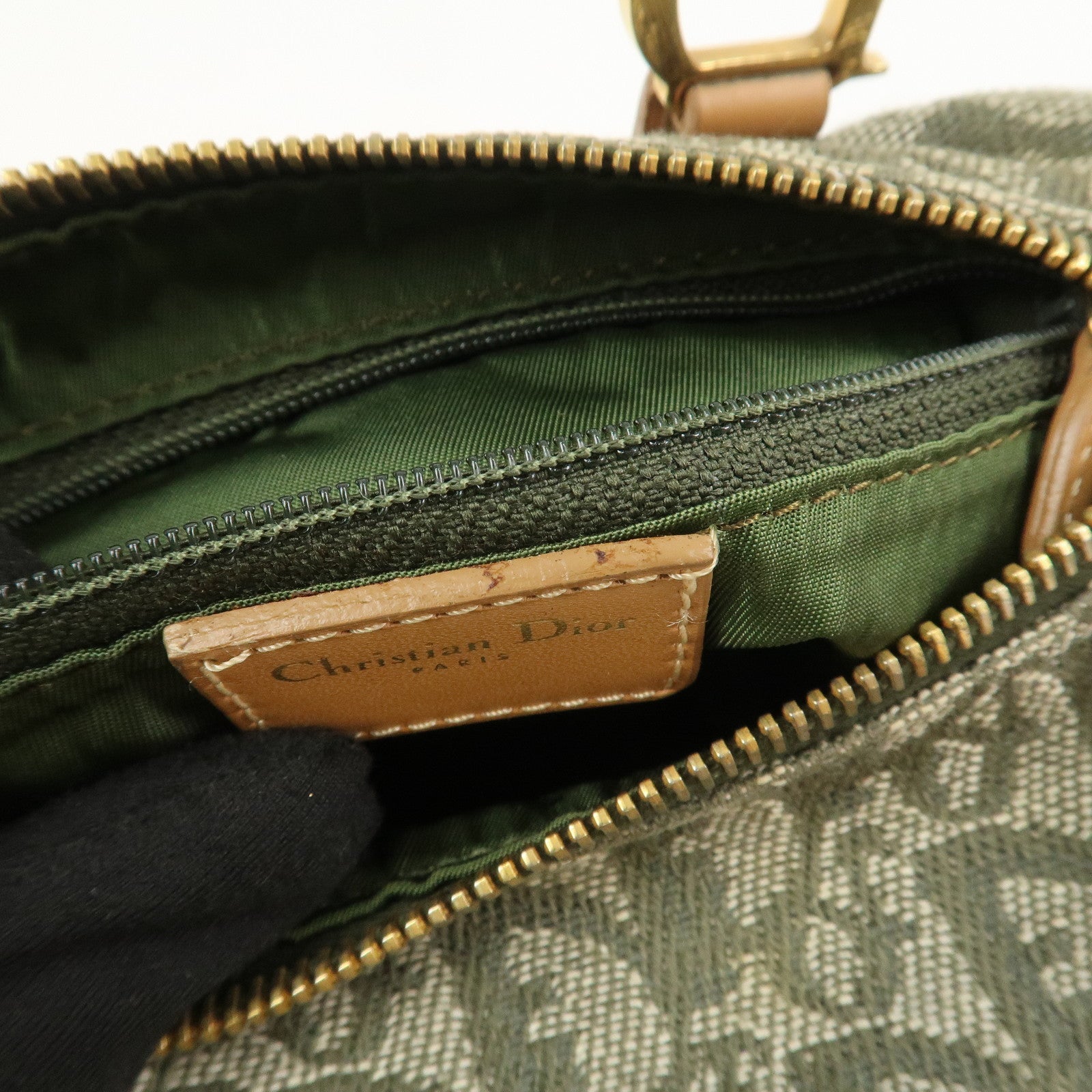 Christian Dior Trotter Jacquard Canvas Leather Boston Bag Hand Bag