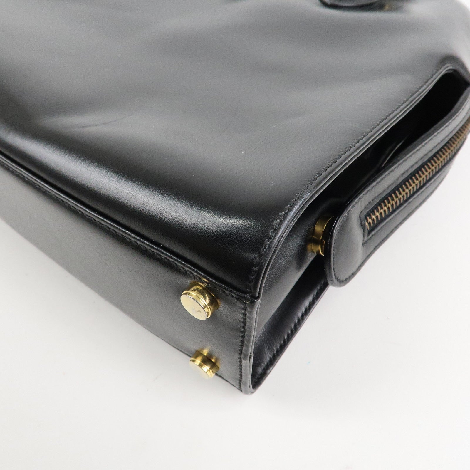 Ferragamo Leather 2Way Hand Shoulder Bag Black Gold HDW AK5644 Used