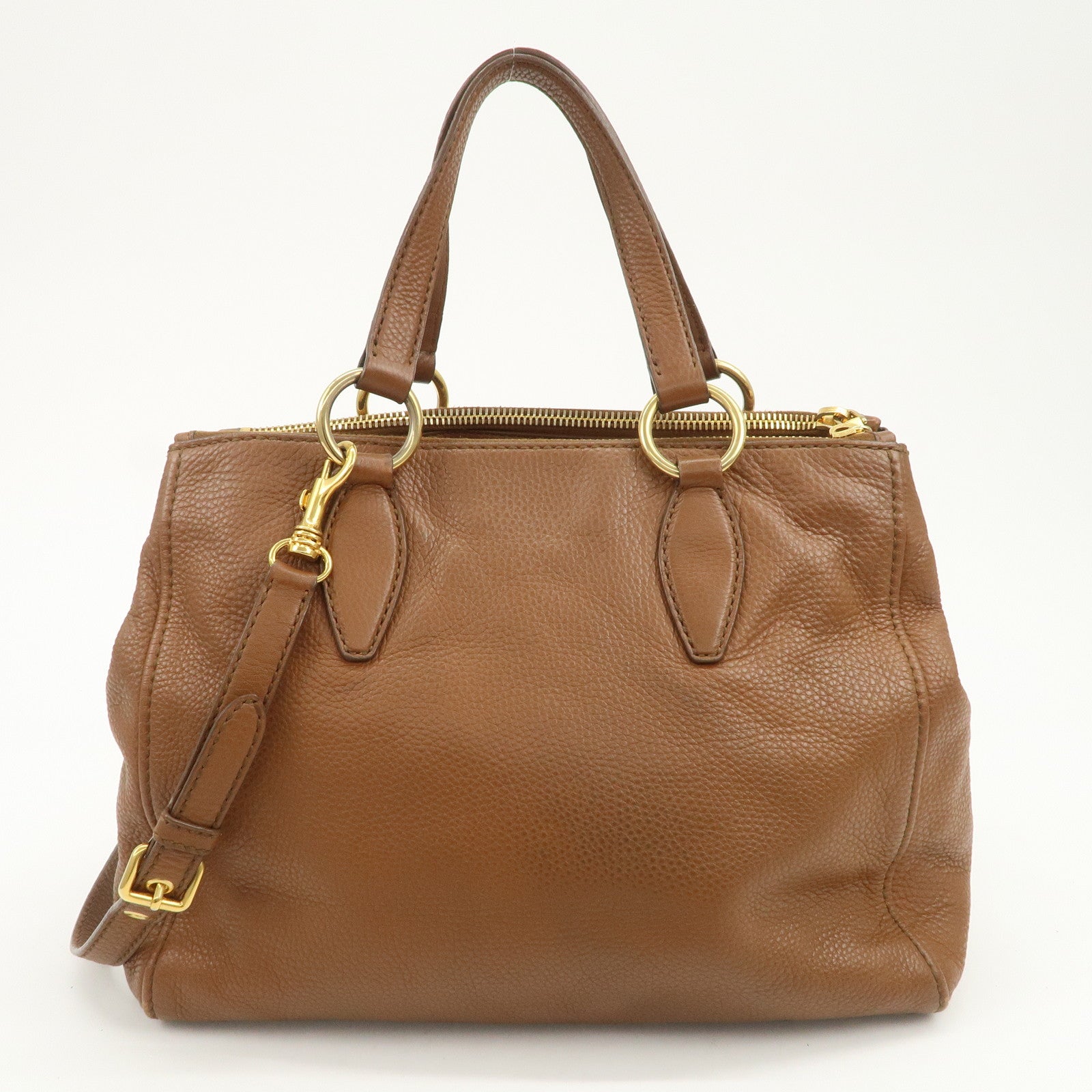 MIU MIU Logo Leather 2Way Bag Hand Bag Shoulder Bag Brown RN0761