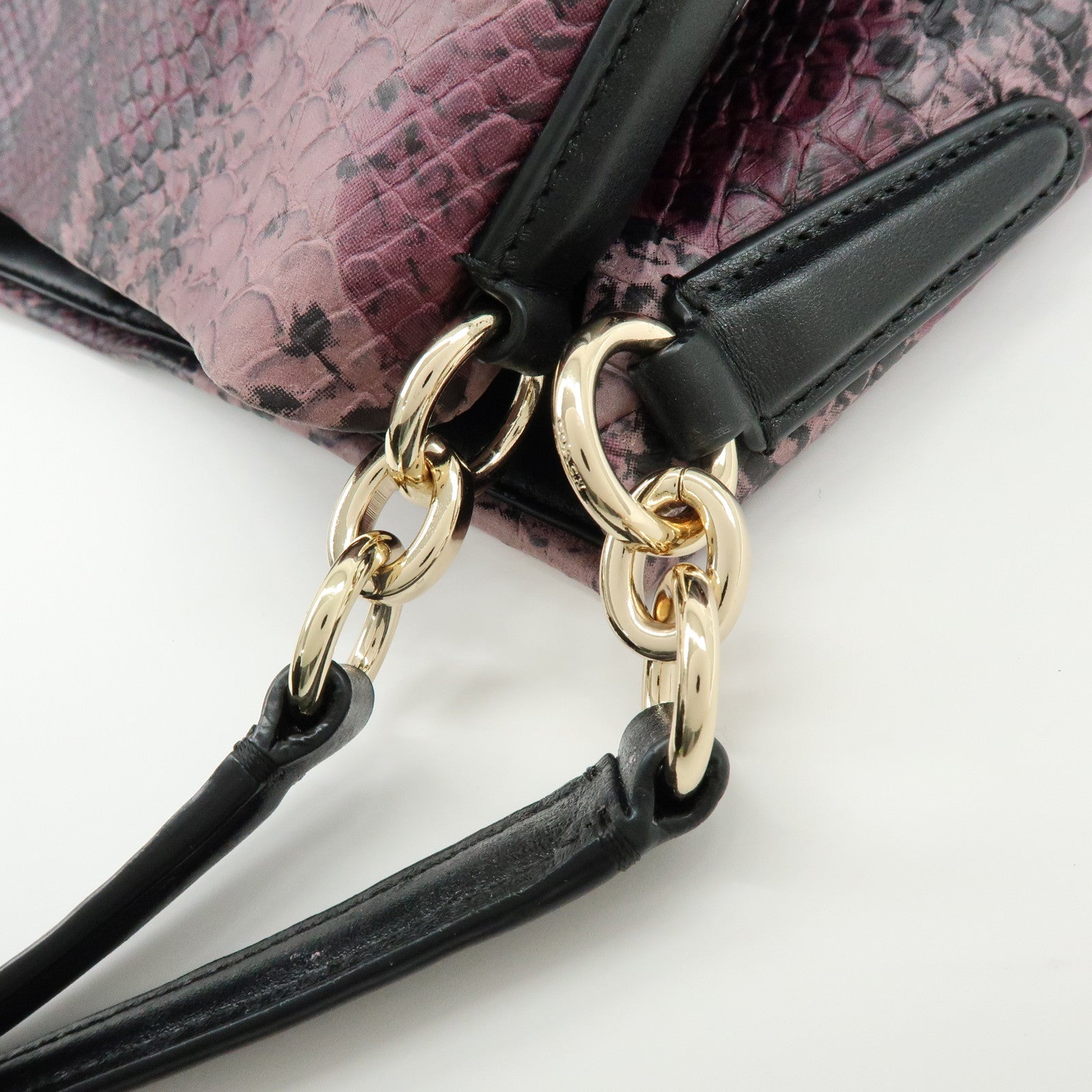 COACH Embossed Leather Python Print Shoulder Bag Purple Black