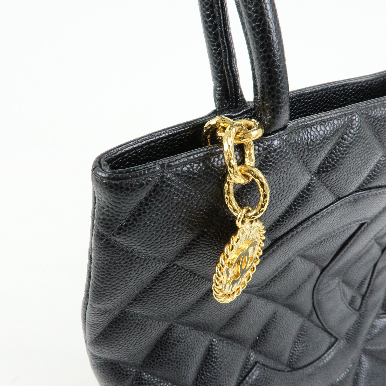 CHANEL Matelasse COCO Mark Medallion Tote Bag Hand Bag Black A01804