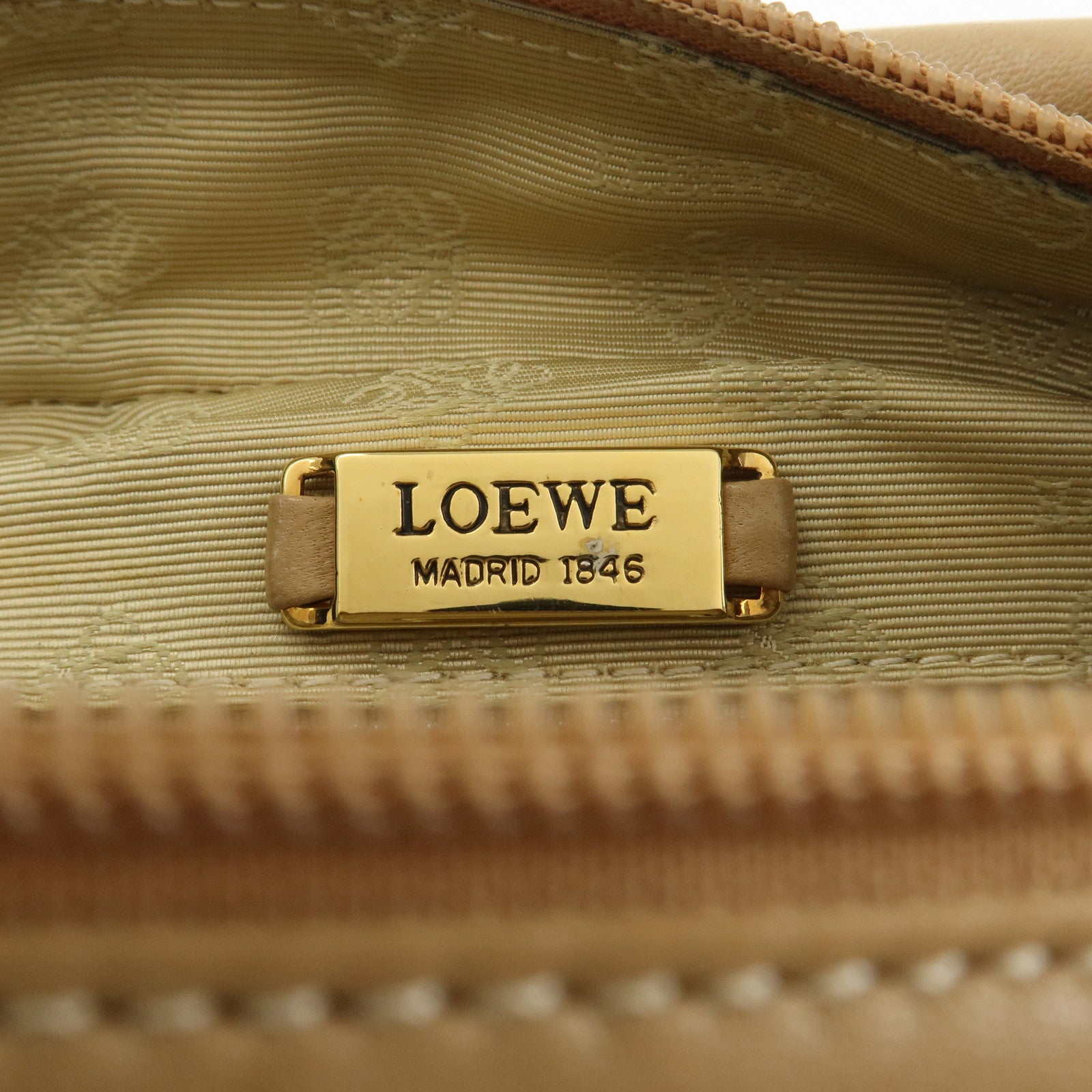 LOEWE Anagram Logo Nappa Leather Hand Bag Mini Boston Bag Beige
