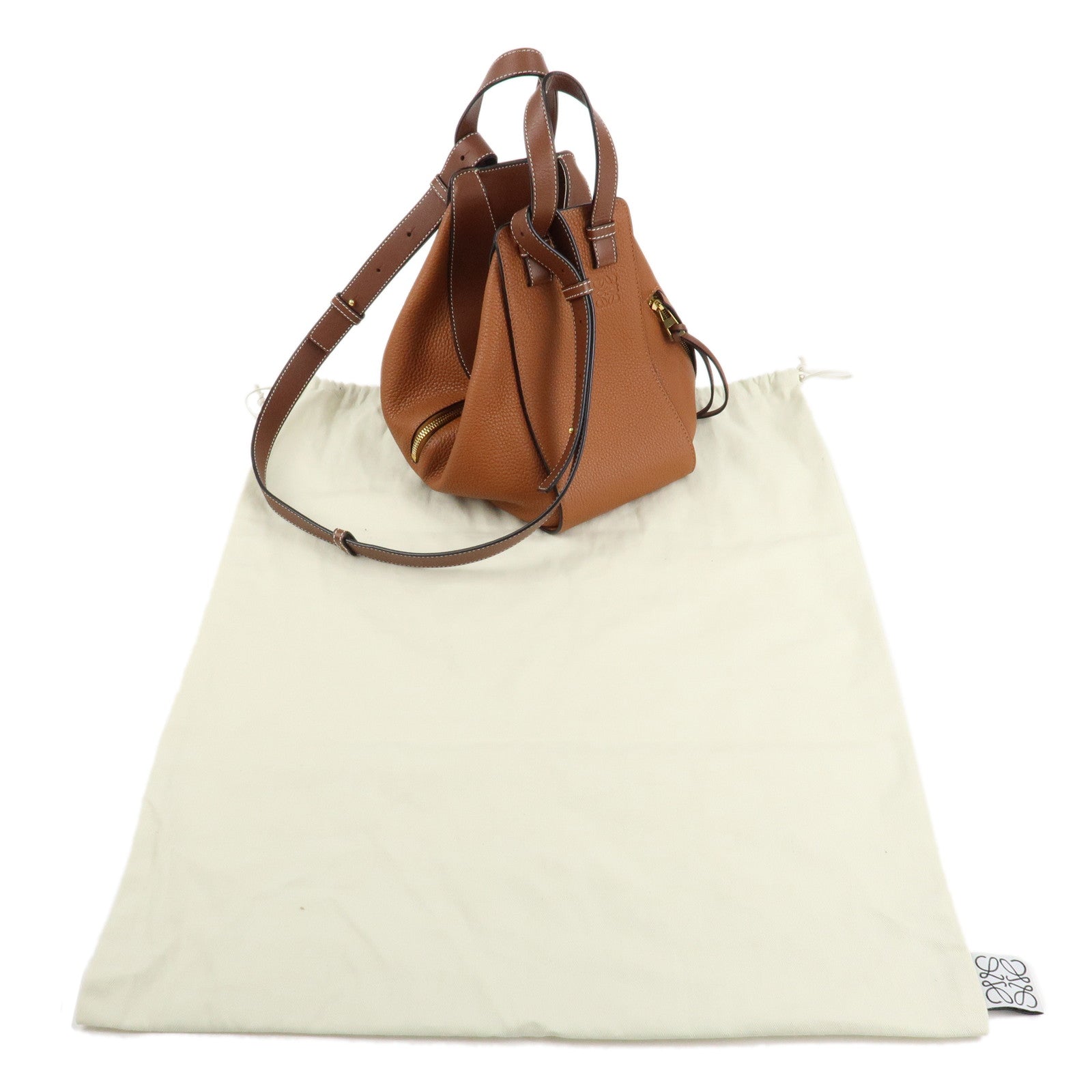 LOEWE Leather Hammock Small Shoulder Bag Brown Gold Hardware Used