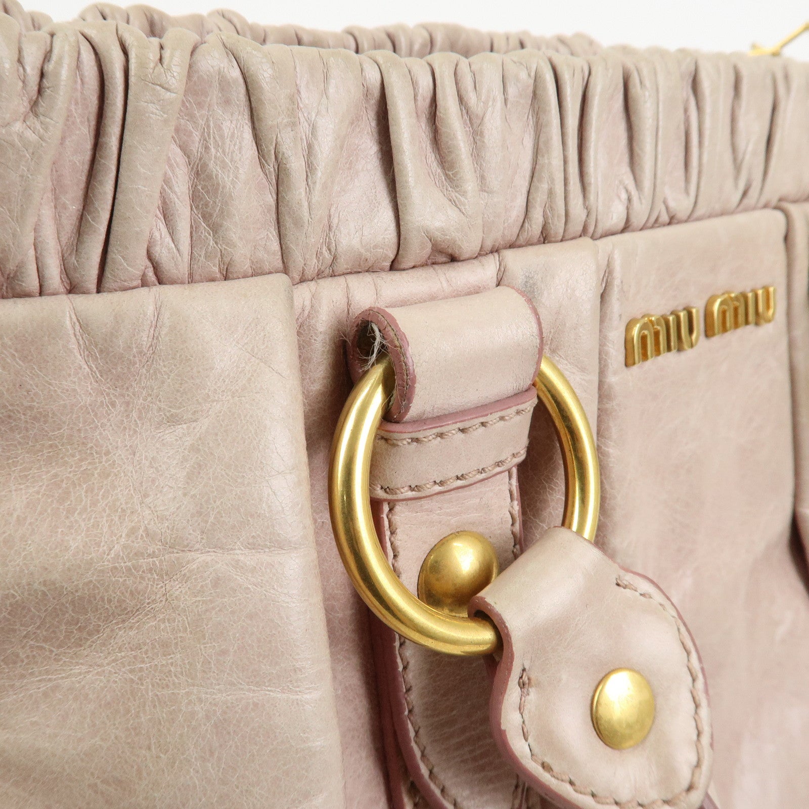 MIU MIU Logo Leather 2Way Bag Shoulder Bag Hand Bag Pink RT0383
