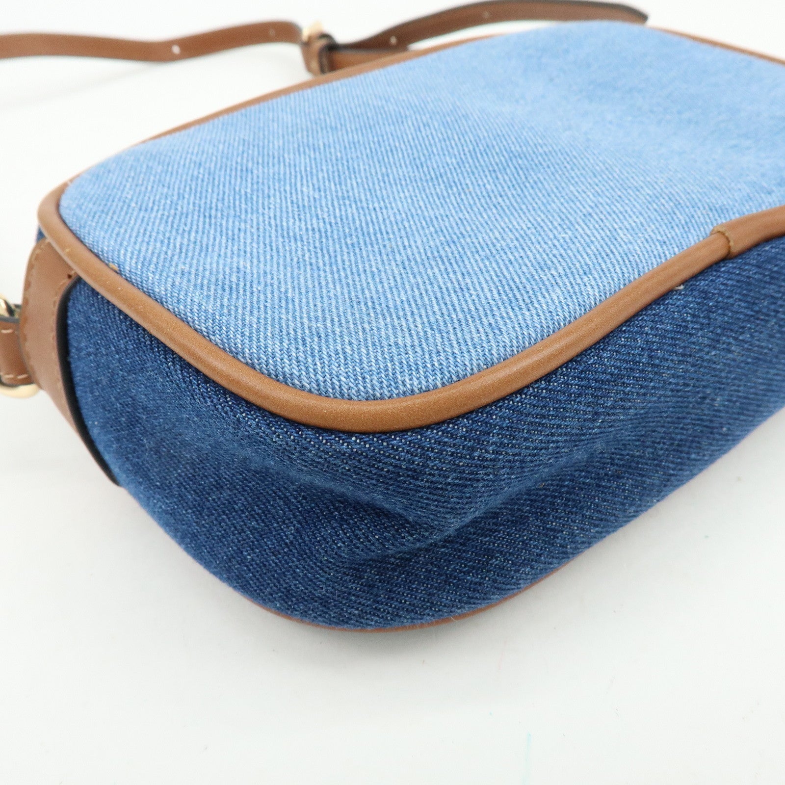 Chloe Denim Leather Canvas Shoulder Bag Crossbody Bag Brown Blue