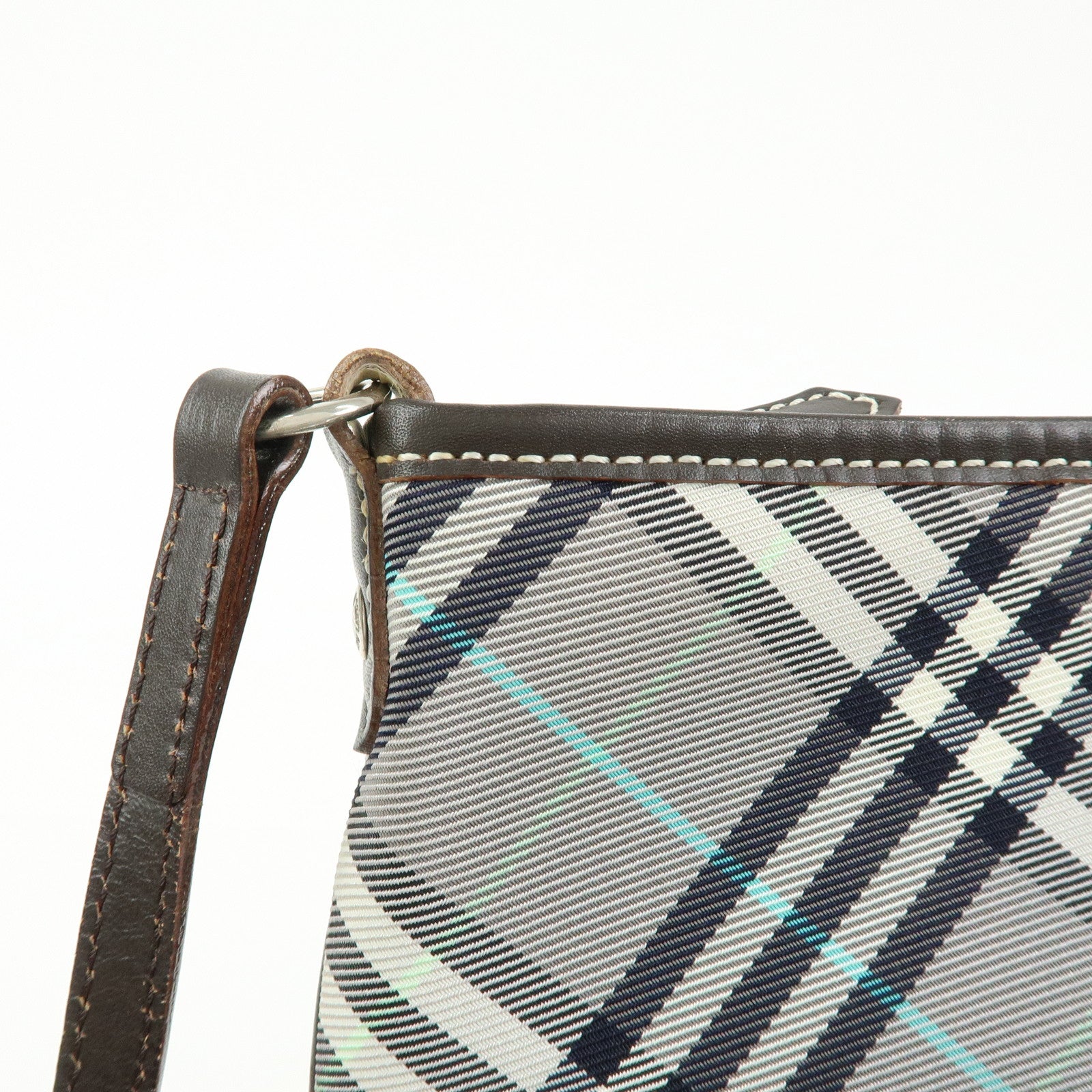 BURBERRY Blue Label Canvas Leather Shoulder Bag Grey Dark Brown