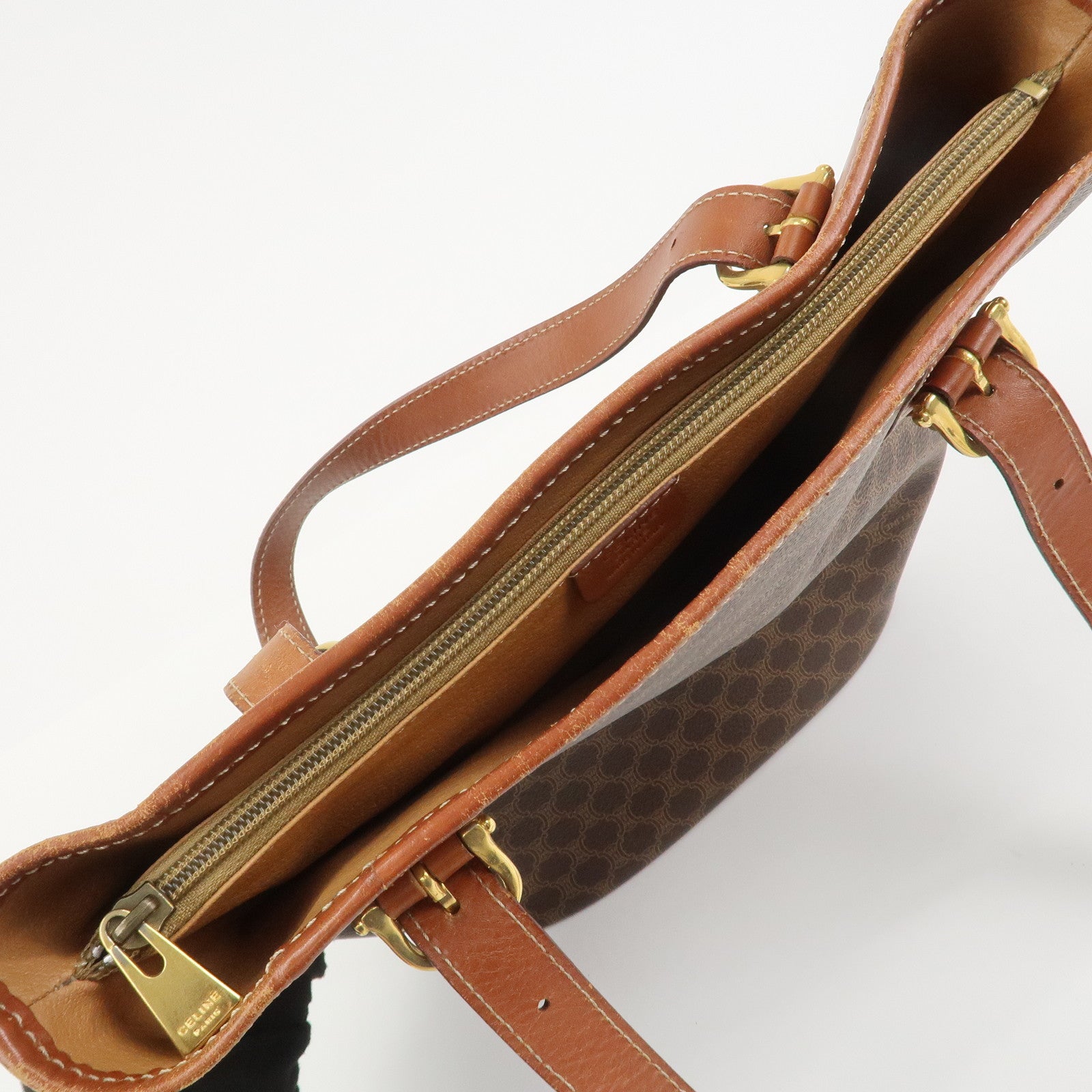 CELINE Macadam PVC Leather Tote Bag Hand Bag Shoulder Bag Brown