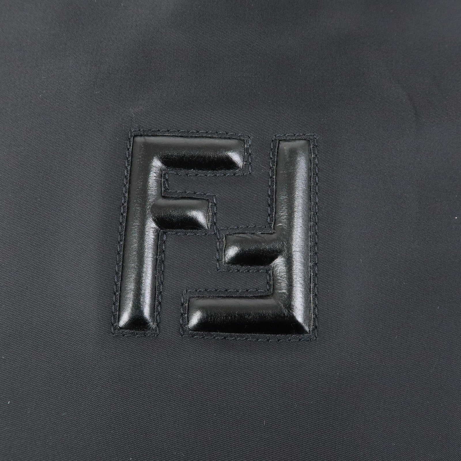 FENDI Logo Nylon Leather Shoulder Bag Hand Bag Black