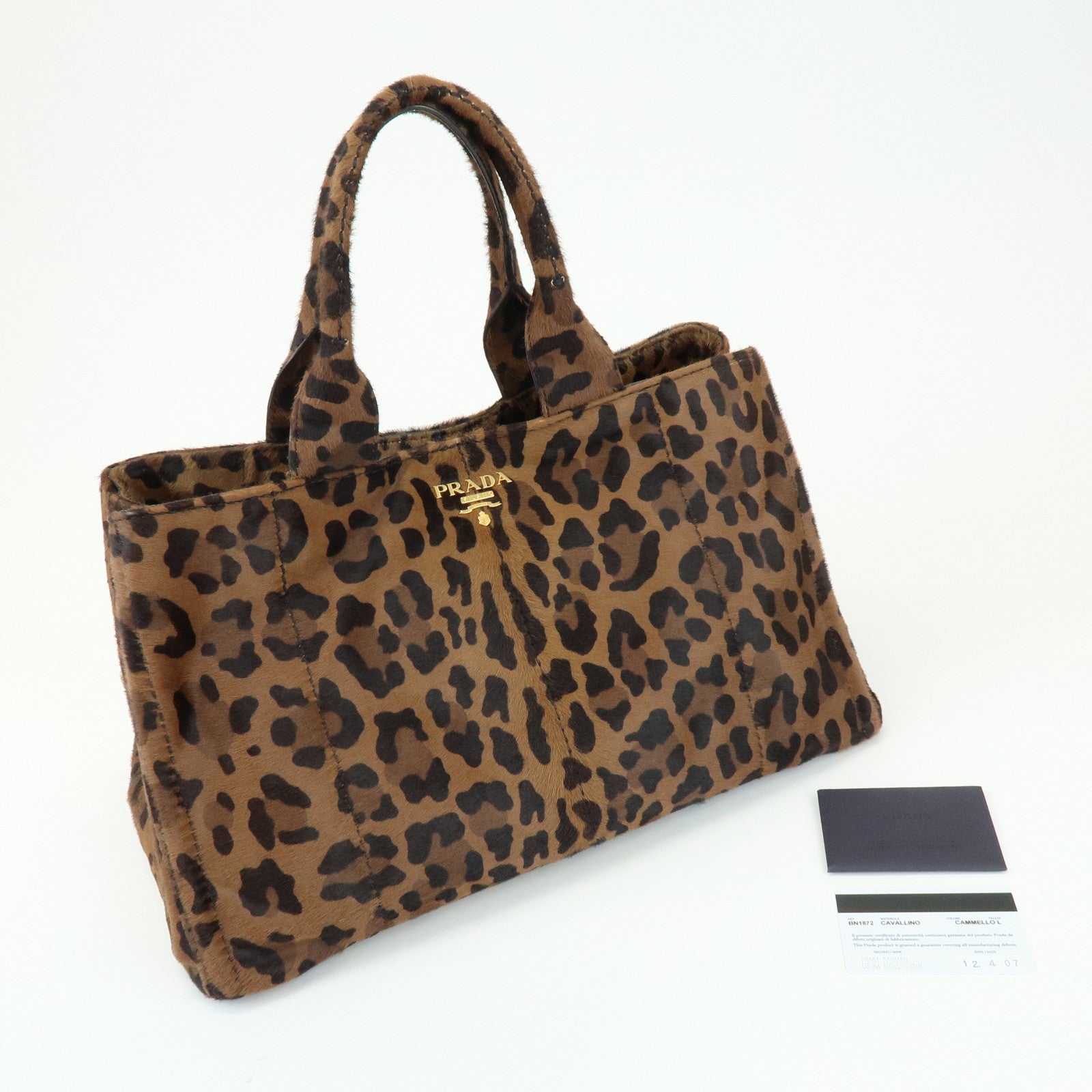 PRADA Canapa Large Unborn Calf Tote Bag Hand Bag Brown BN1872