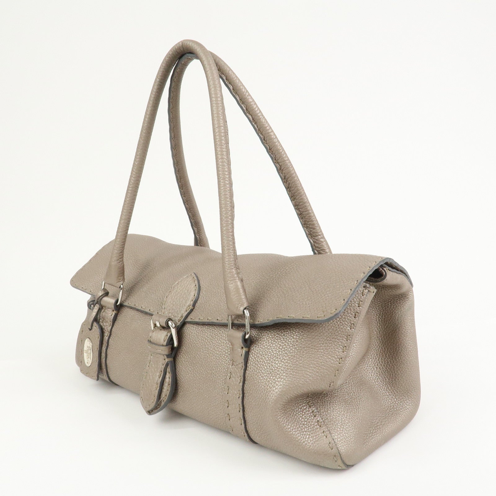 FENDI Seleria Linda Leather Shoulder Bag Hand Bag Greige 8BR442