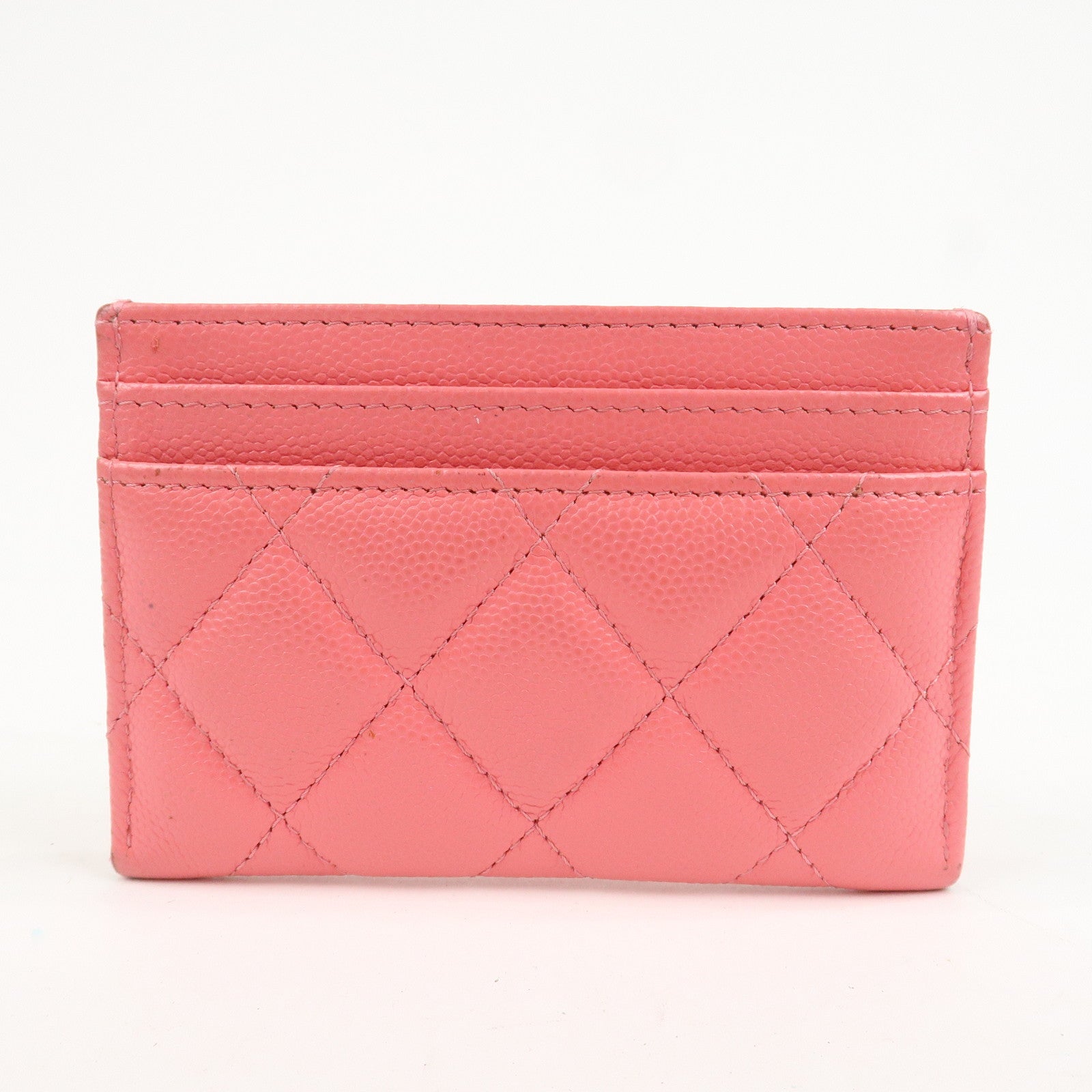CHANEL COCO Mark Matelasse Caviarskin Card Case Pink