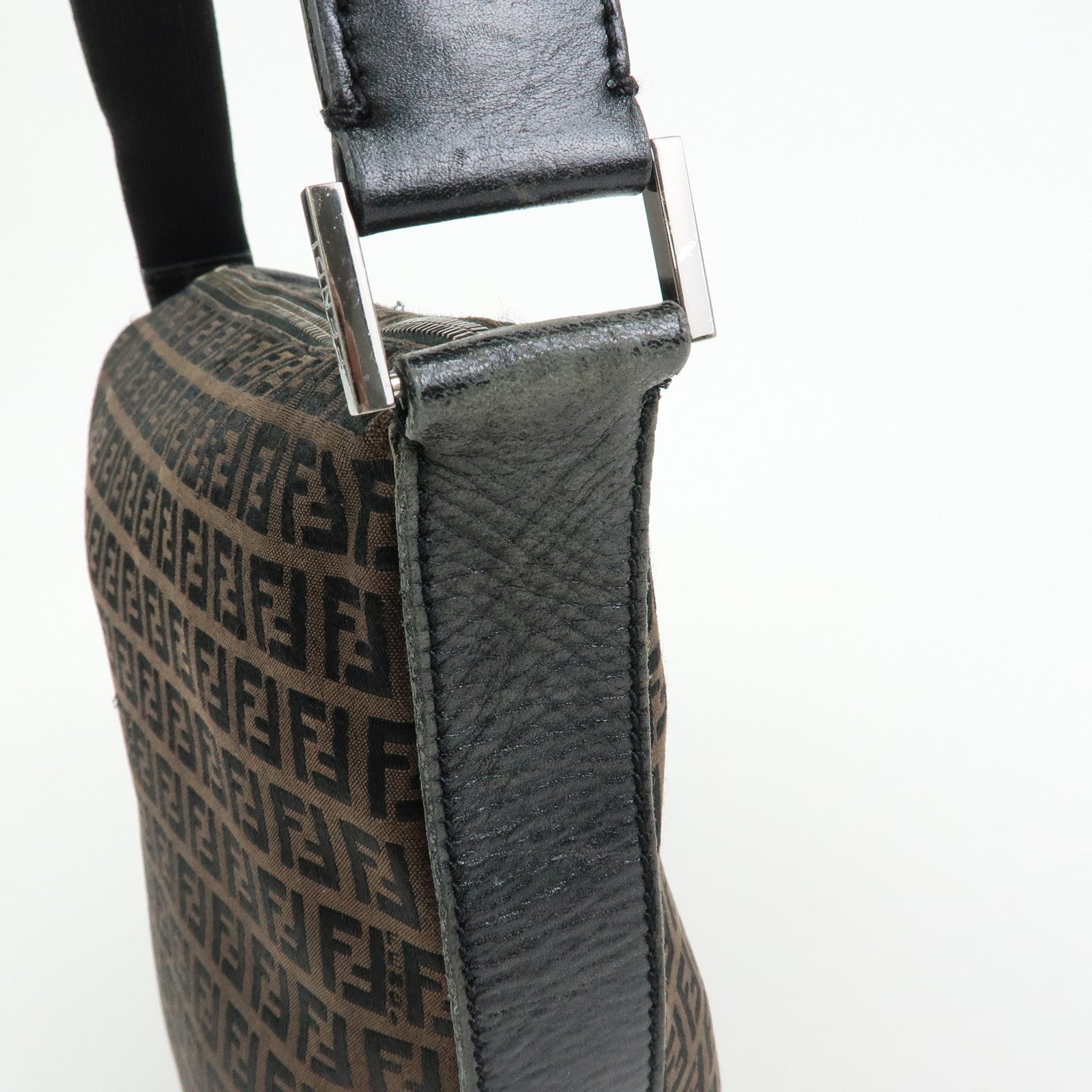 FENDI Zucchino Canvas Leather Shoulder Bag Brown Black 7VA004