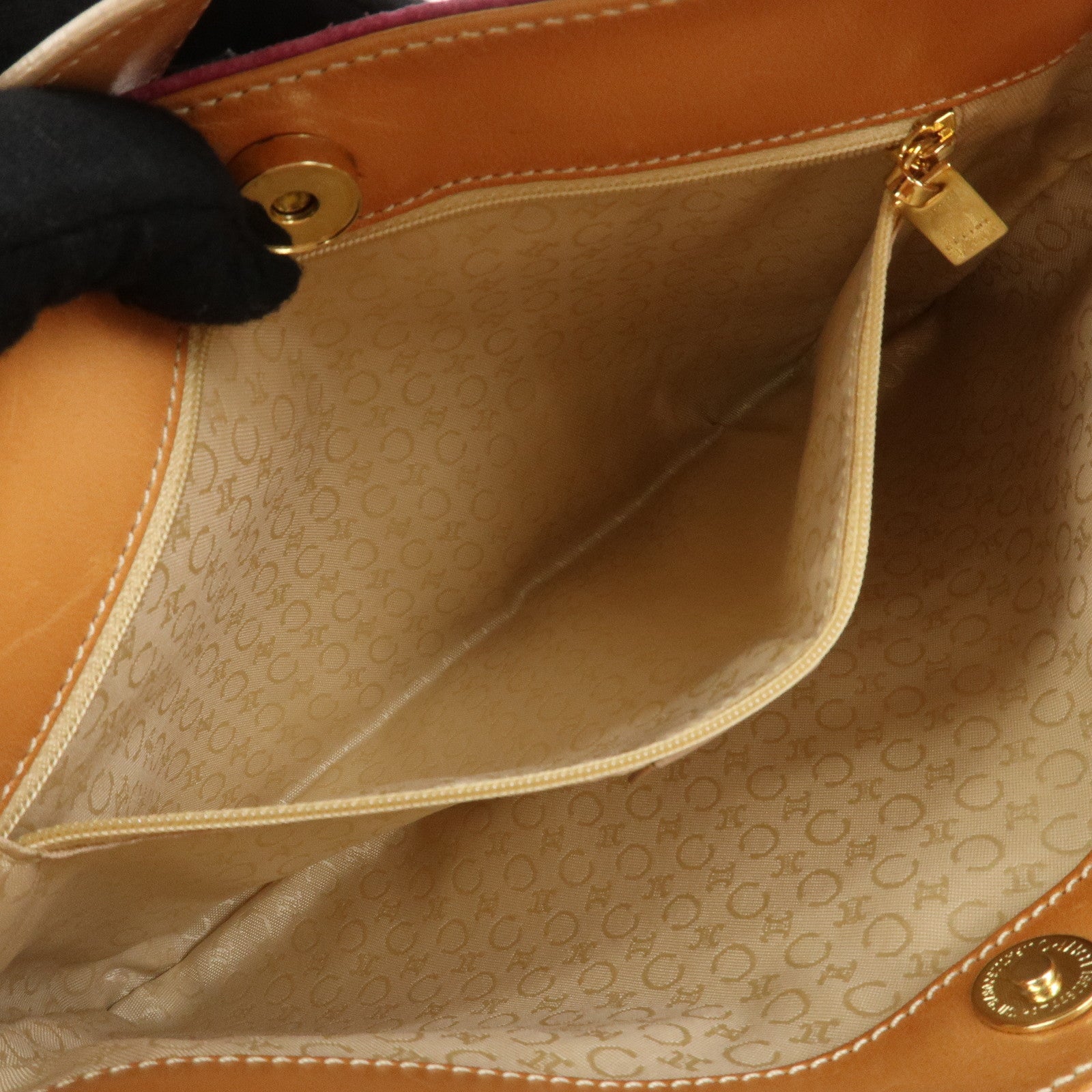 CELINE C Macadam Suede Leather Shoulder Bag Pink Light Brown