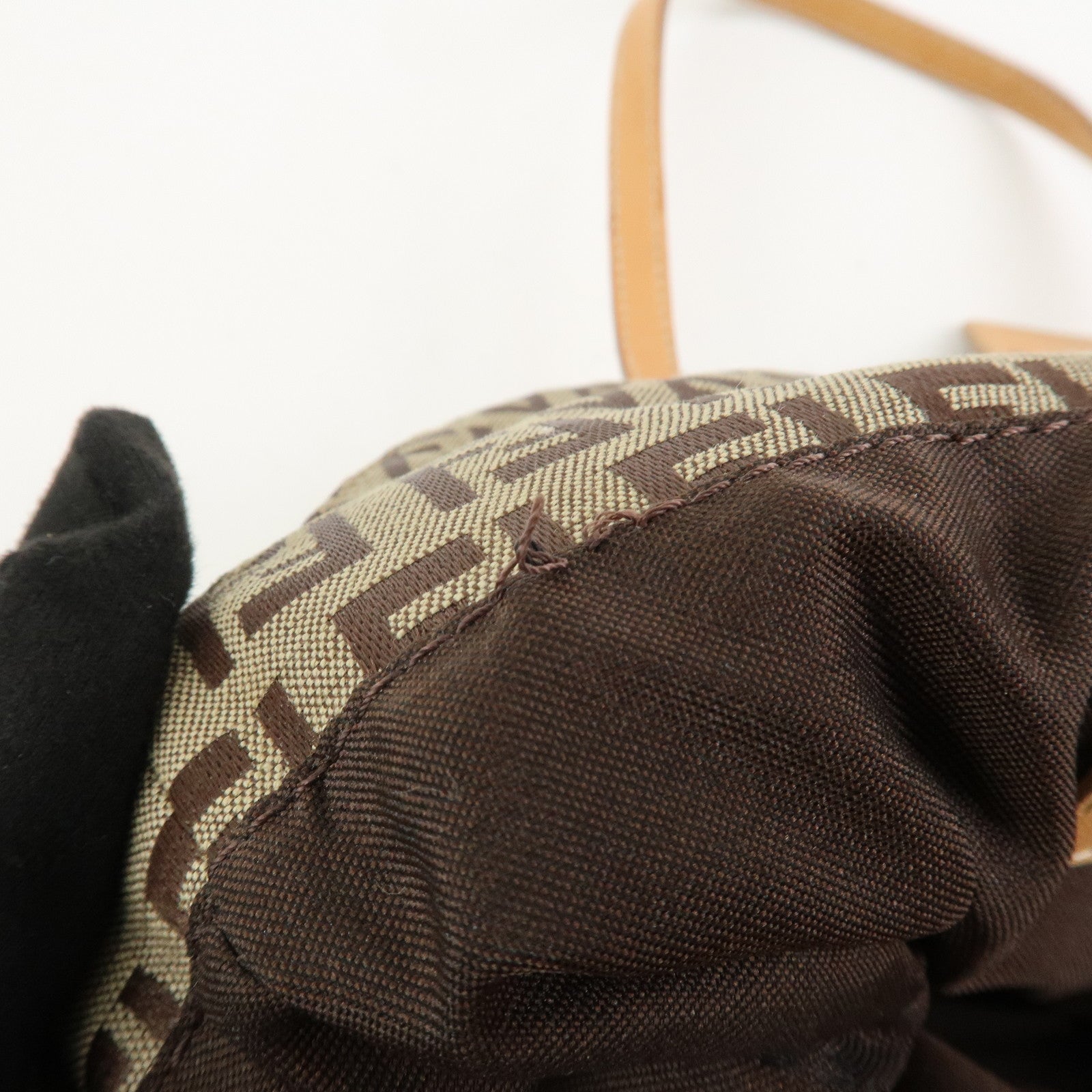 FENDI Zucchino Canvas Leather Shoulder Bag Hand Bag Brown 8BR090