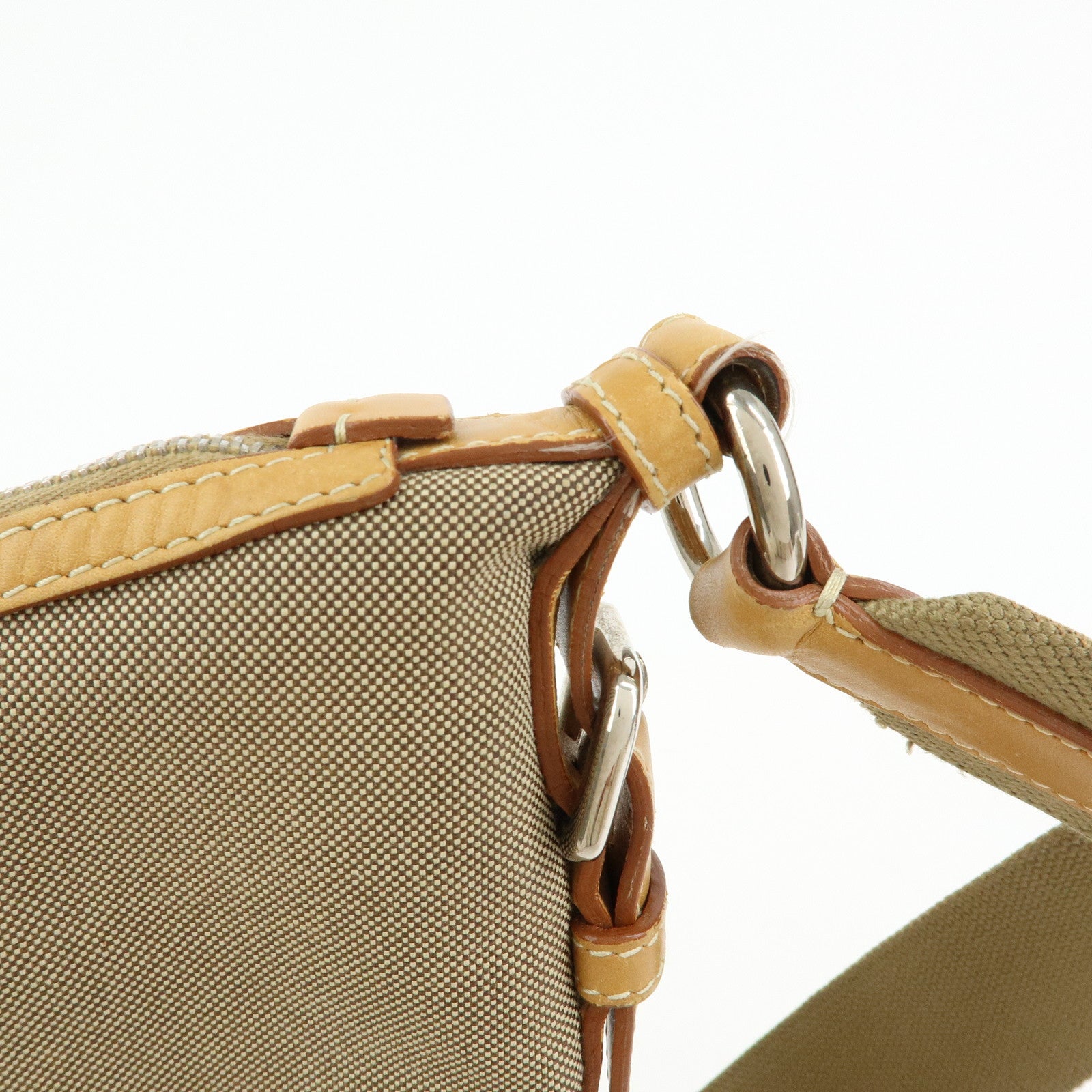 PRADA Logo Jacquard Leather Shoulder Bag Crossbody Bag Camel BT0533
