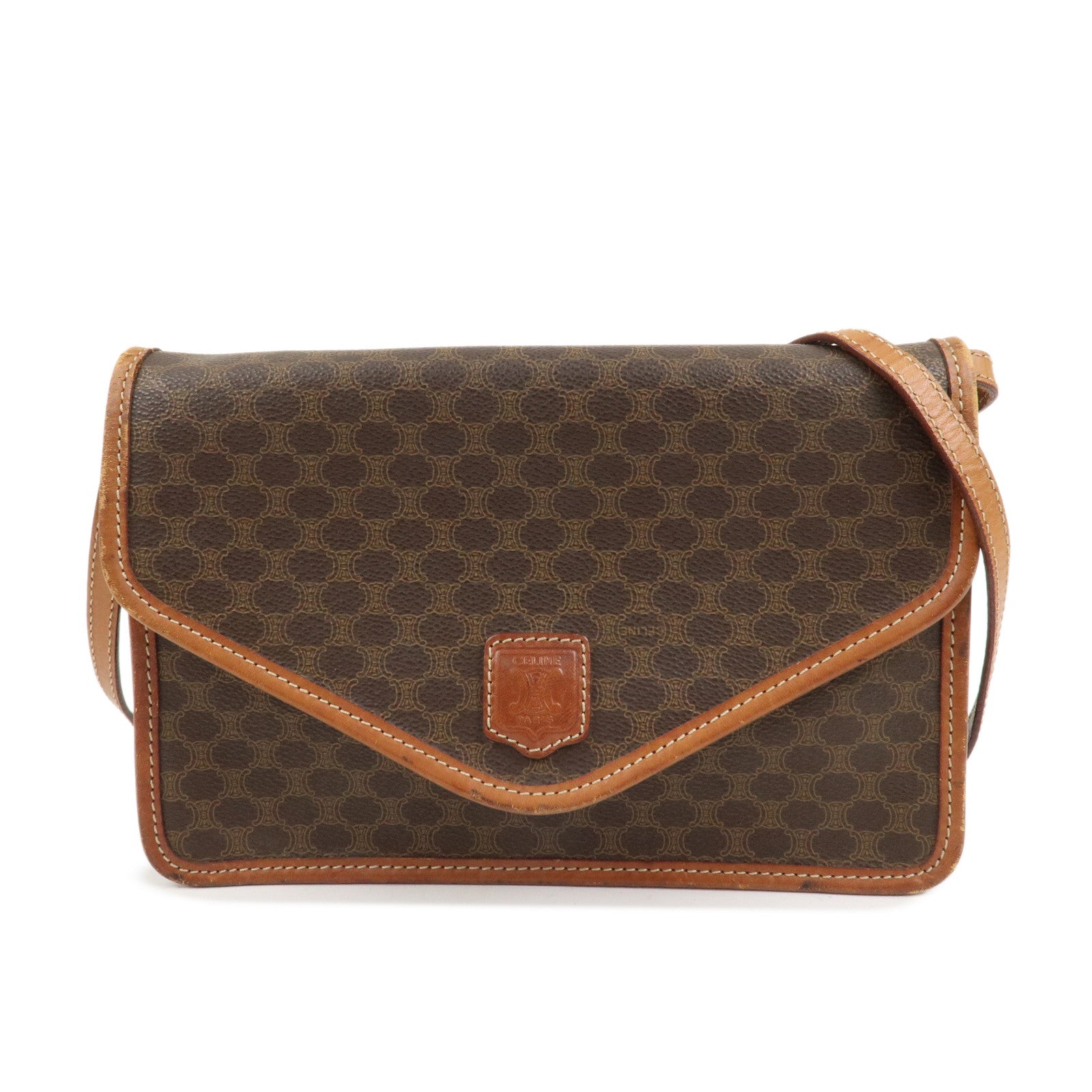 CELINE Macadam PVC Canvas Leather 2WAY Bag Shoulder Bag Brown