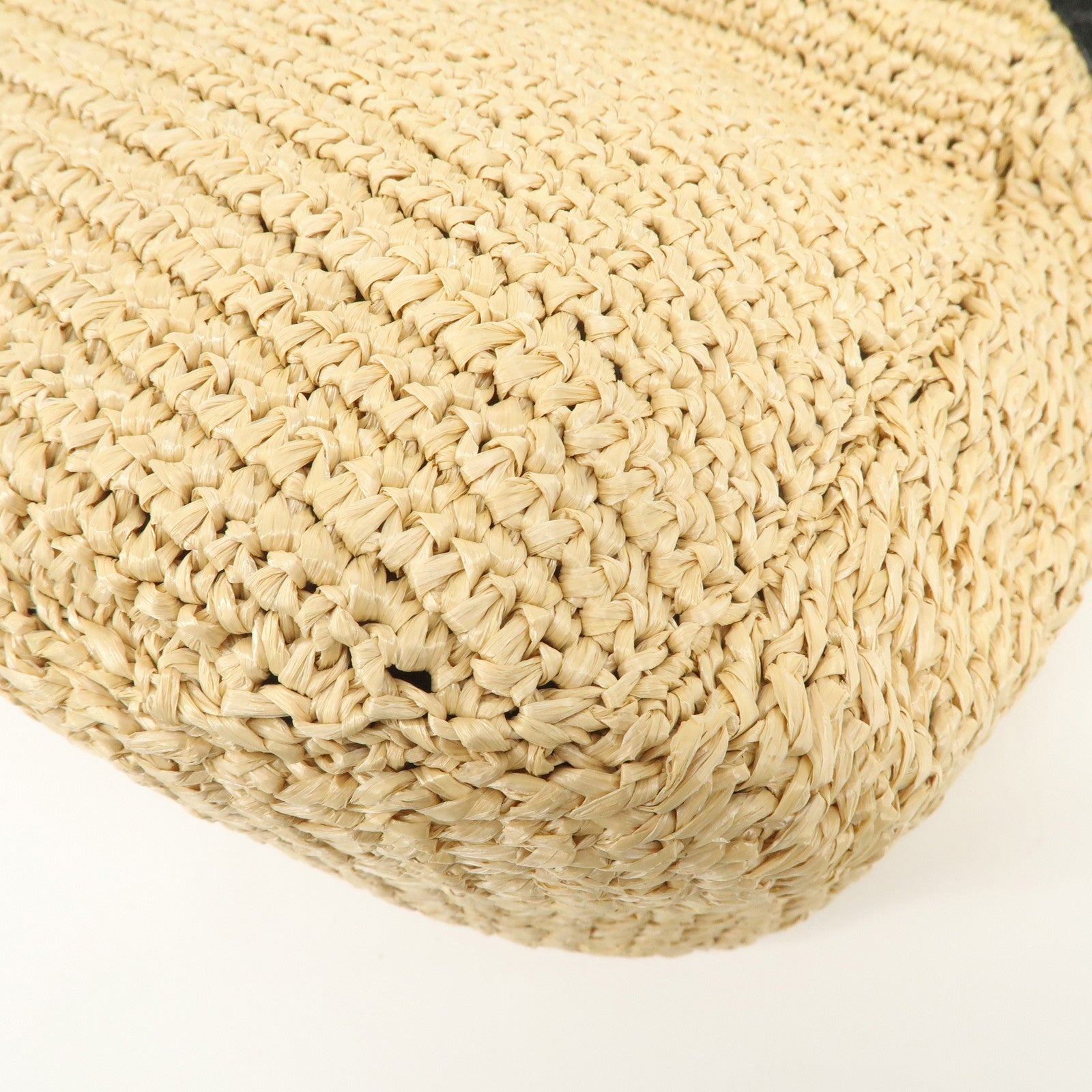 JIMMY CHOO Raffia Embossed Leather One Shoulder Bag Natural Black