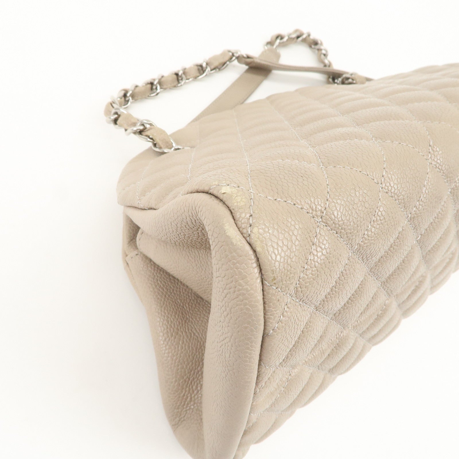 CHANEL Mademoiselle Caviarskin Shoulder Bag Hand Bag Greige Silver