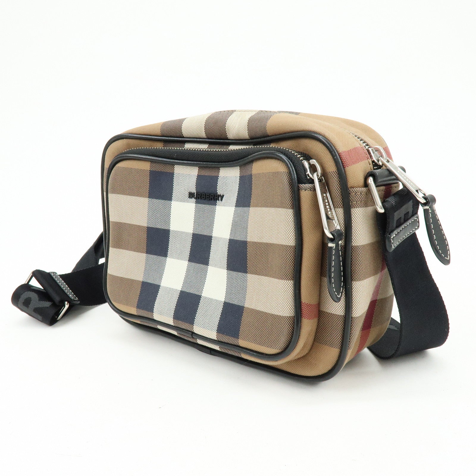 BURBERRY Nova Plaid Canvas Leather Shoulder Crossbody Bag Beige