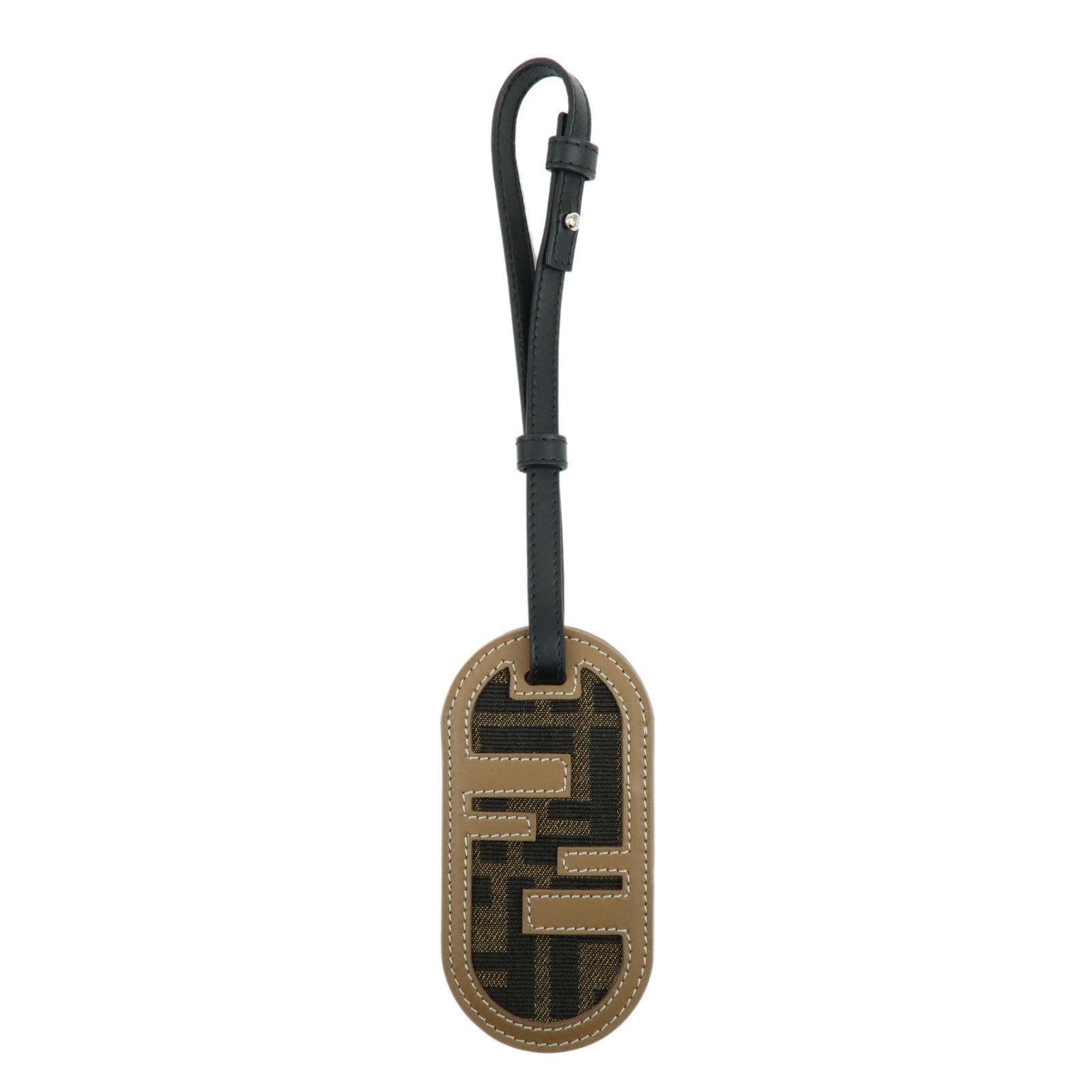 FENDI Zucca Leather Canvas Bag Charm Key Chain Brown Black