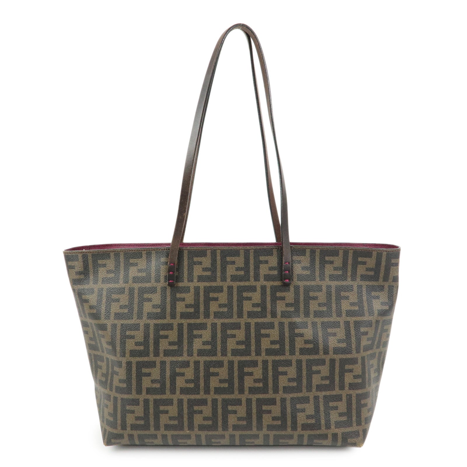 FENDI Zucca PVC Leather Tote Bag Shoulder Bag Brown Black 8BH198